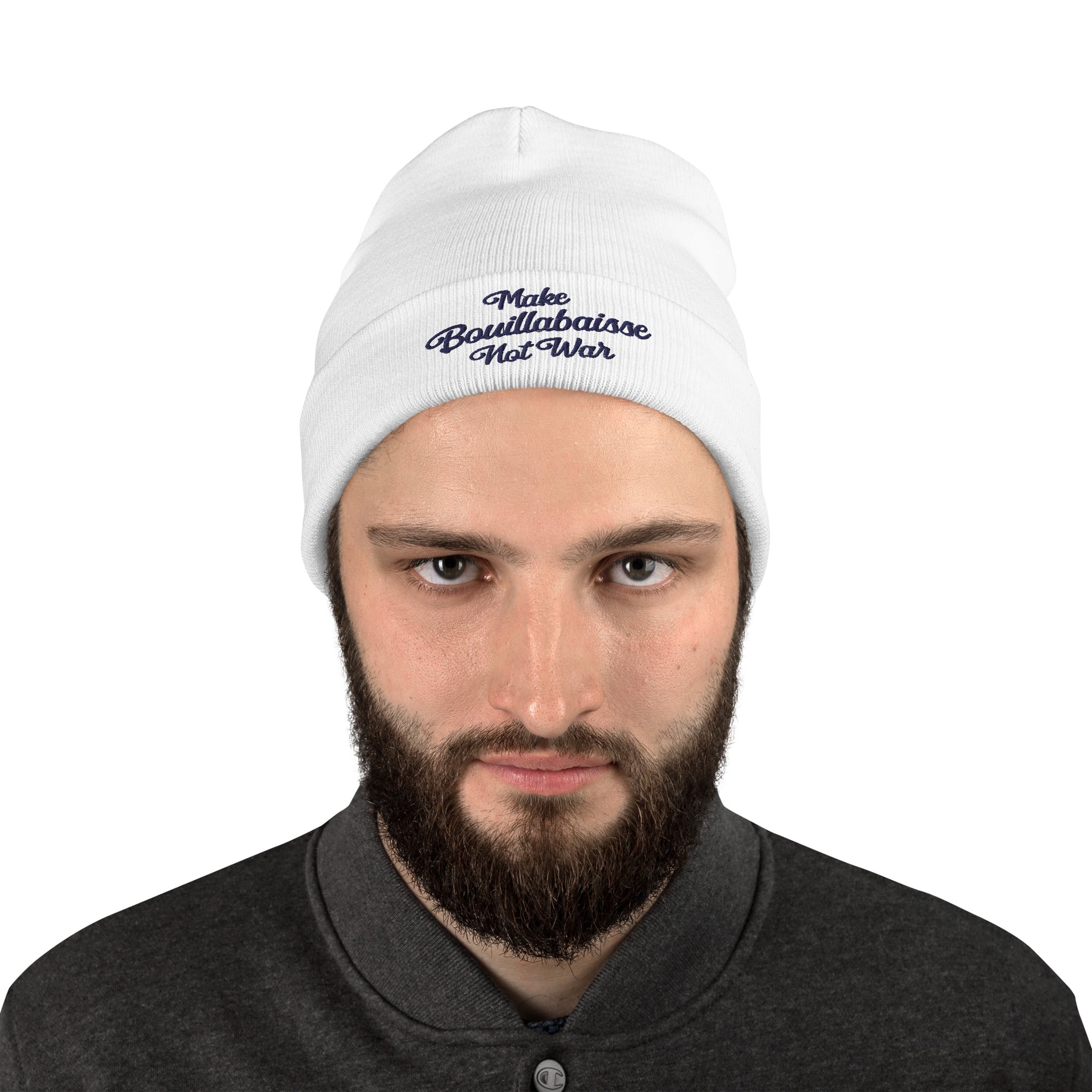 Ribbed beanie Make Bouillabaisse Not War Navy