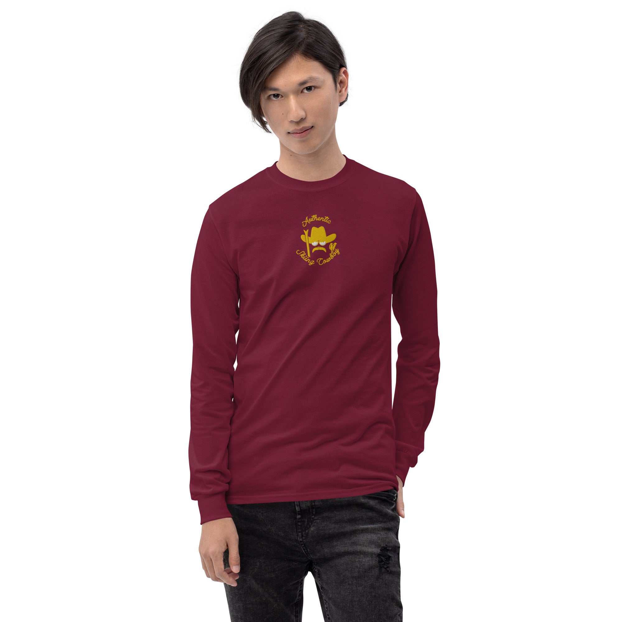 Heavy Blend long-sleeved t-shirt Authentic Skiing Cowboy embroidered