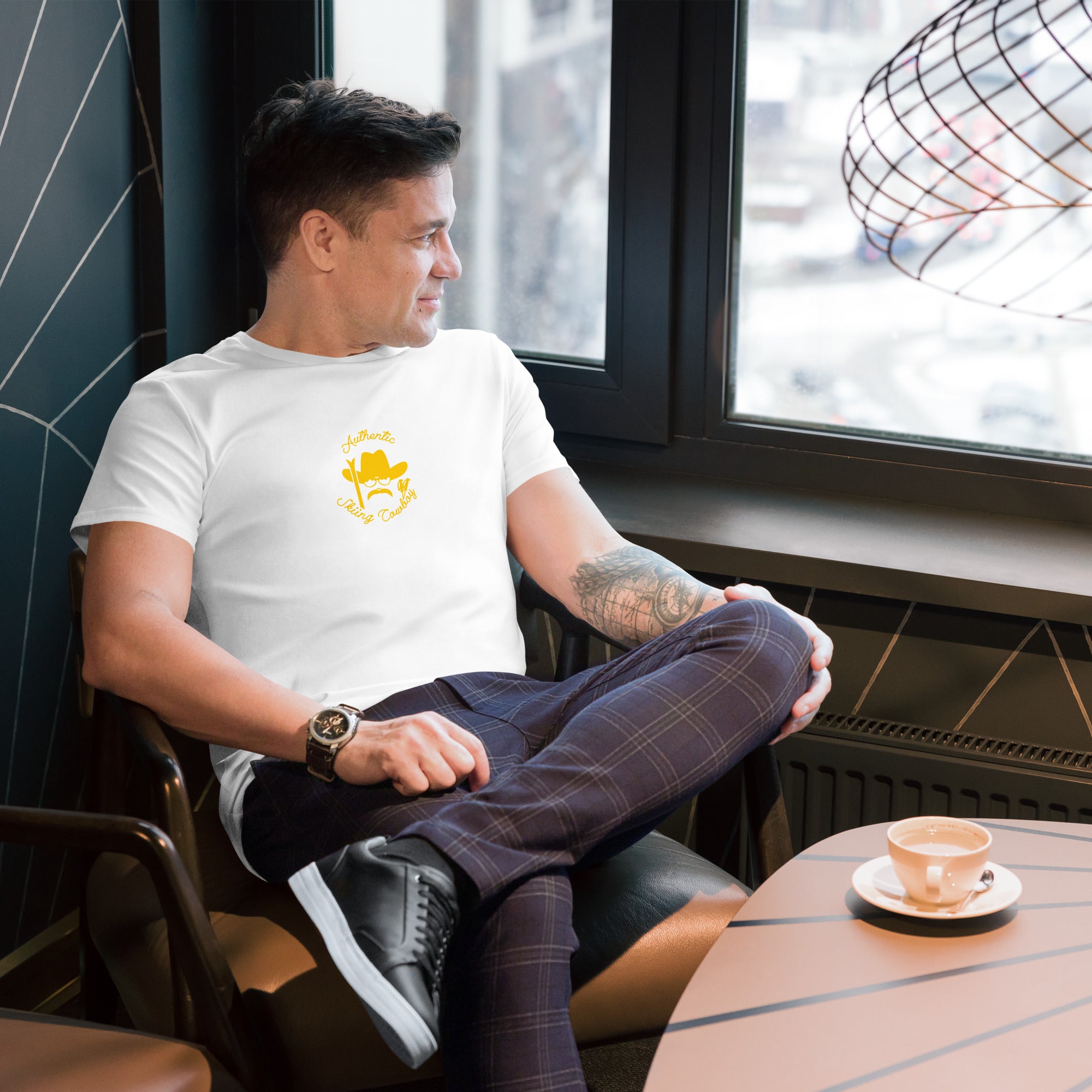 Men's premium cotton t-shirt Authentic Skiing Cowboy Gold