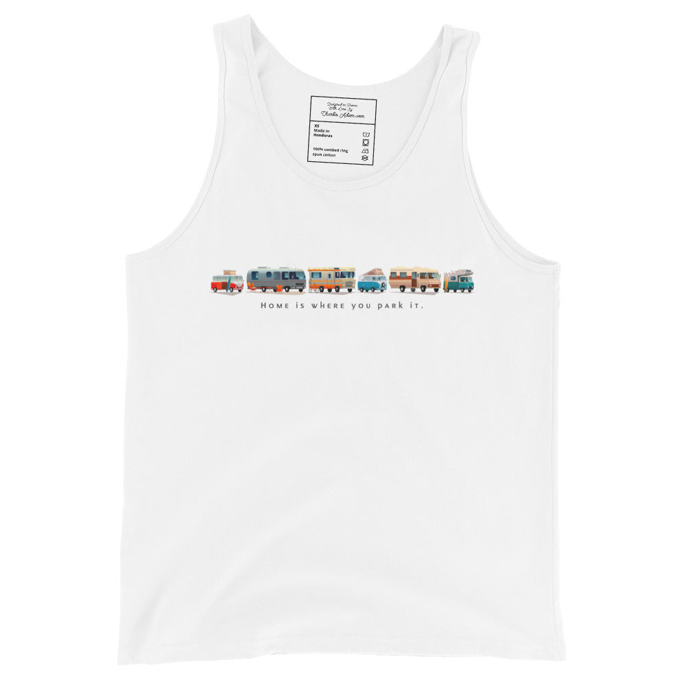 Débardeur unisexe Vintage Campers: Home is where you park it dark text