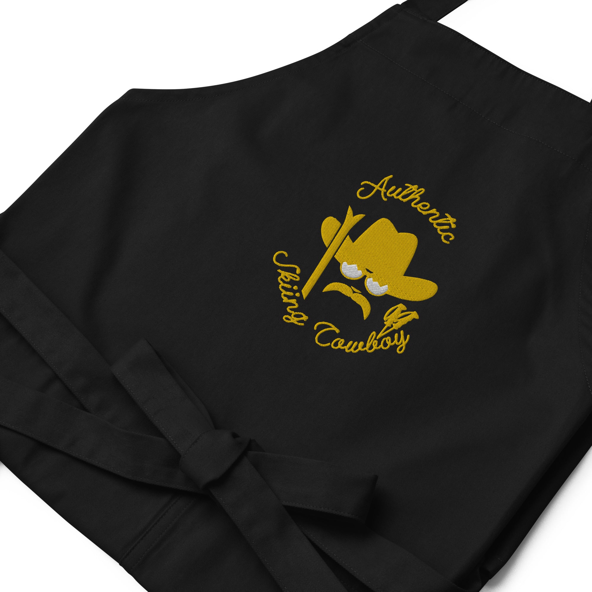 Tablier en coton biologique Authentic Skiing Cowboy grand motif brodé gold