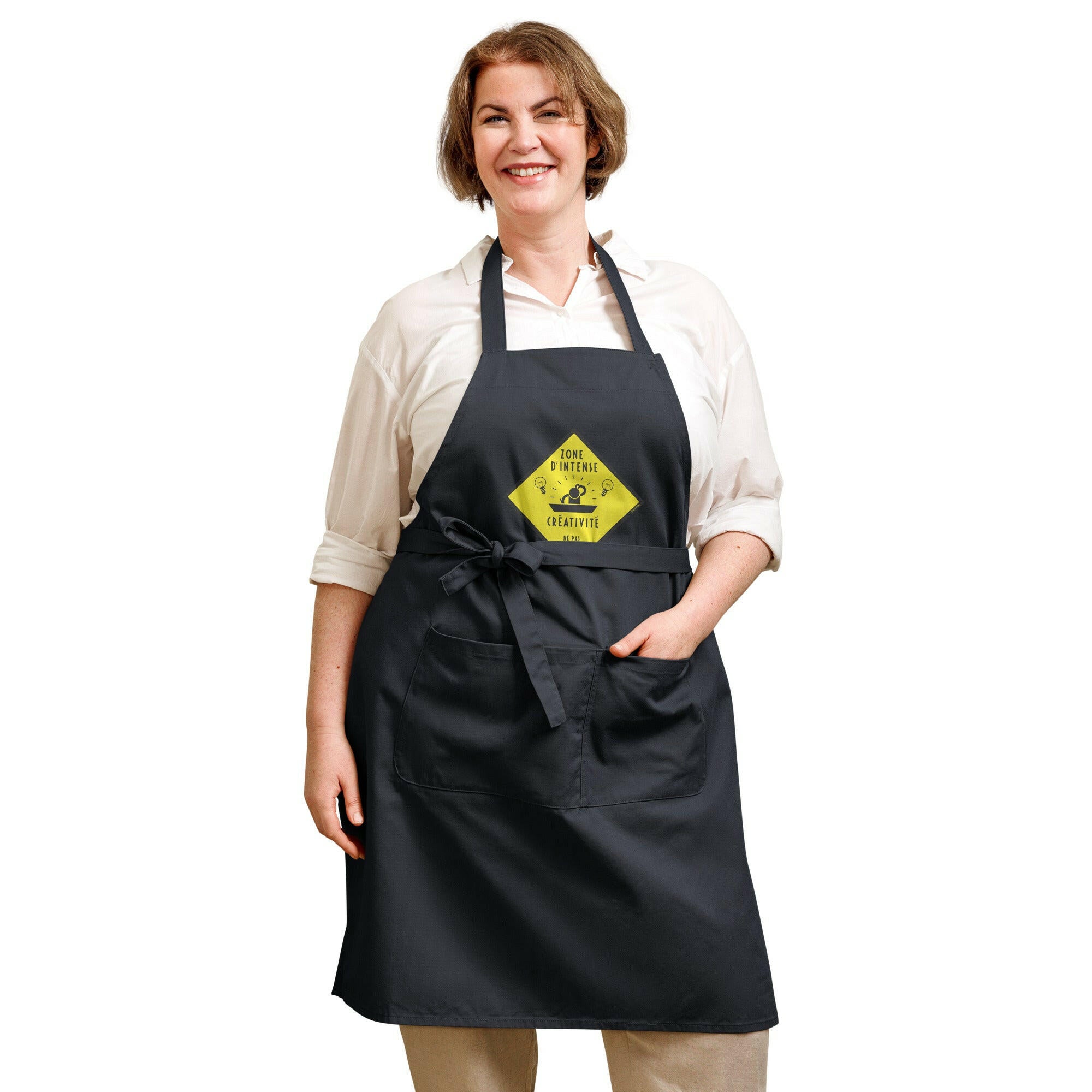 Organic cotton apron Zone d'intense créativité, Ne pas déranger
