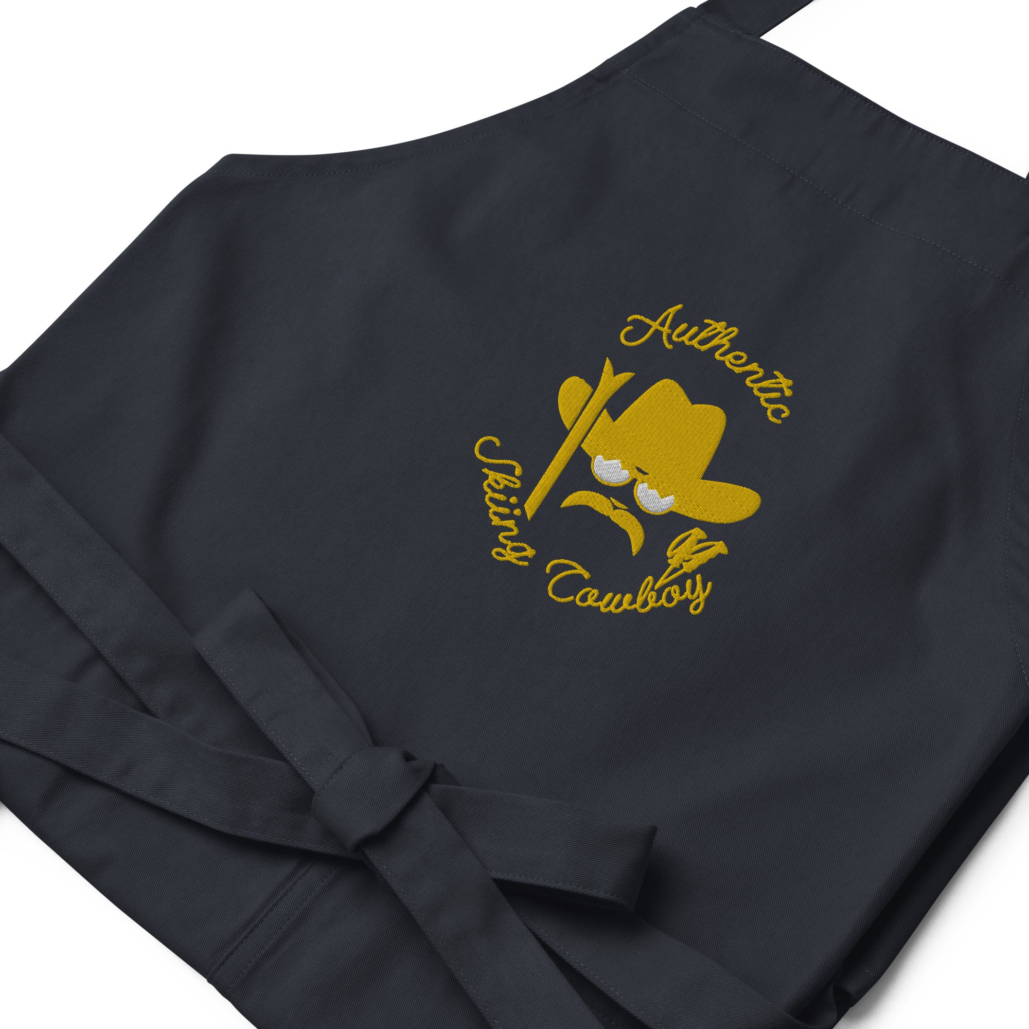 Tablier en coton biologique Authentic Skiing Cowboy grand motif brodé gold