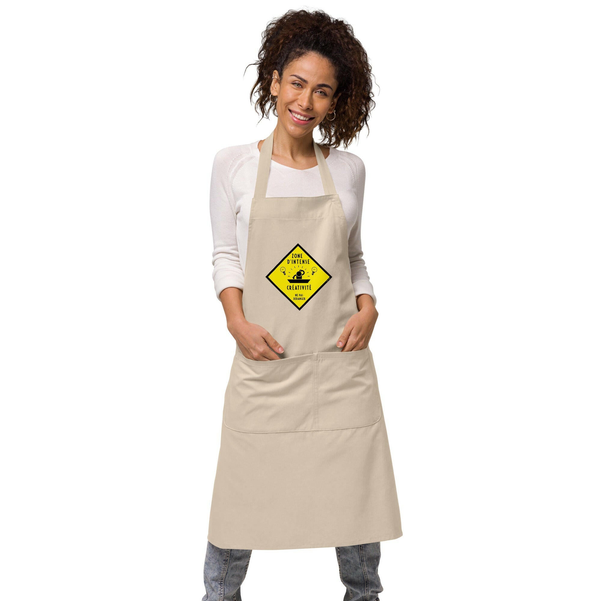 Organic cotton apron Zone d'intense créativité, Ne pas déranger