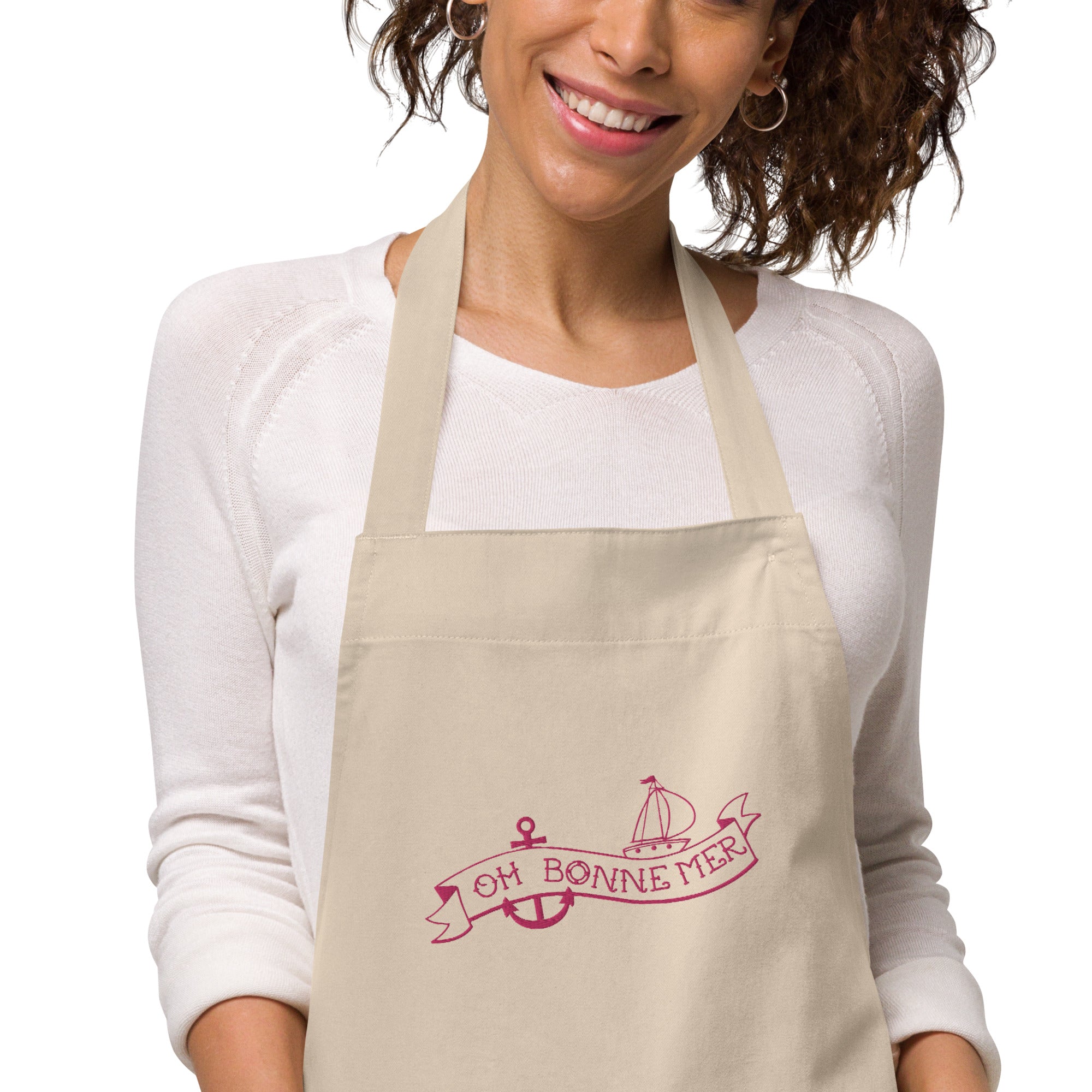 Tablier en coton biologique Oh Bonne Mer Tattoo brodé flamingo