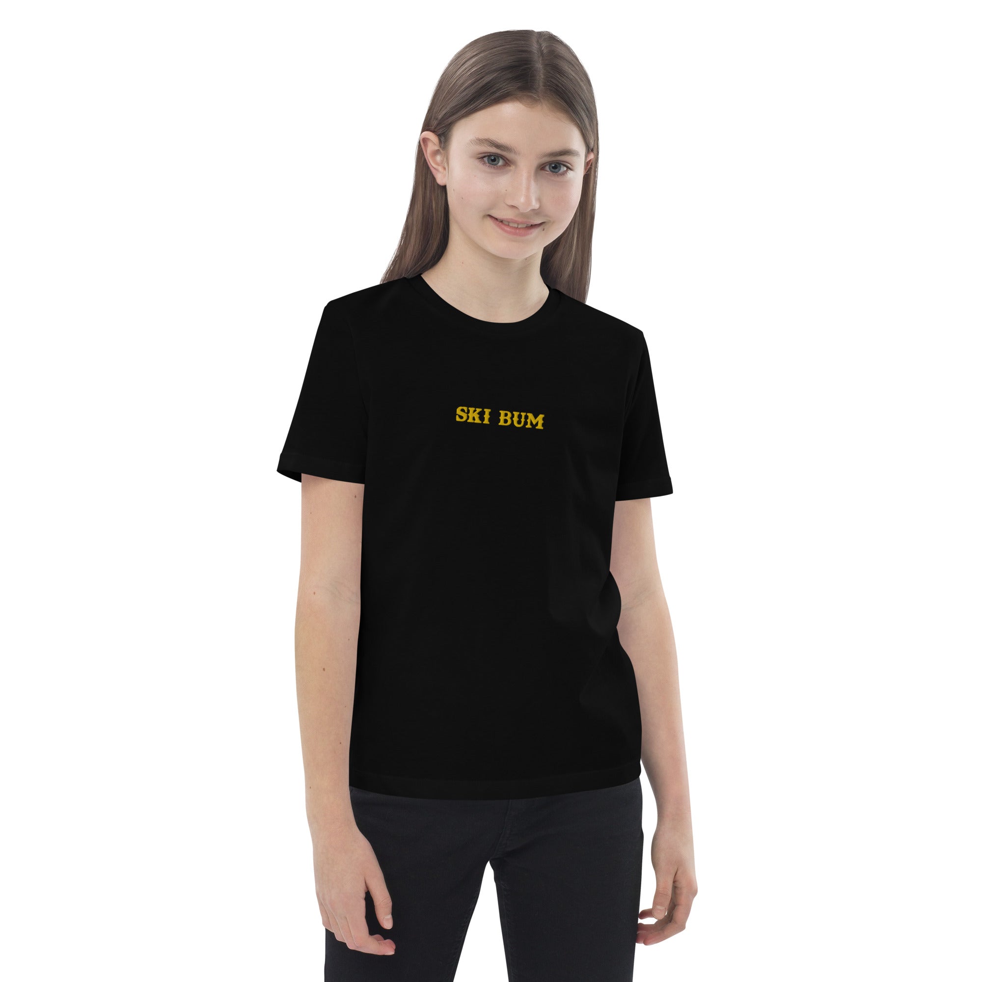 T-shirt en coton bio enfant Ski Bum brodé gold