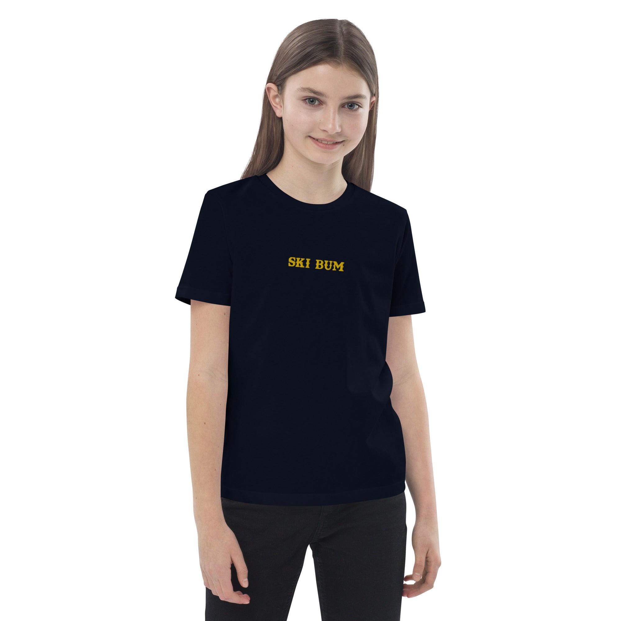 T-shirt en coton bio enfant Ski Bum brodé gold