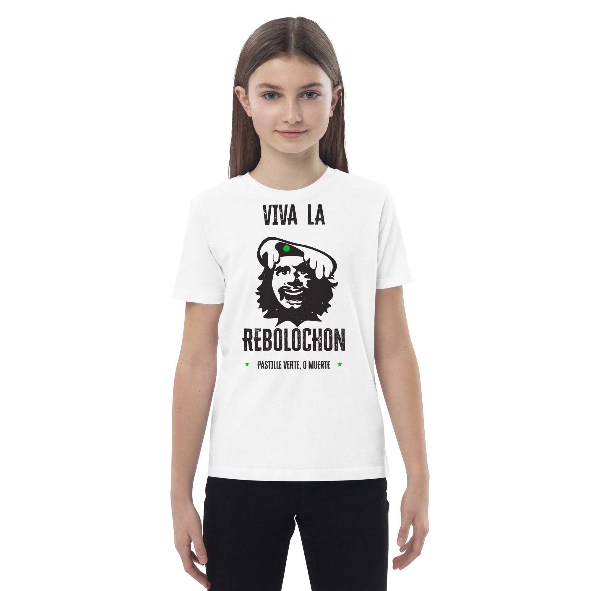 T-shirt en coton bio enfant Viva la Rebolochon sur fond clair