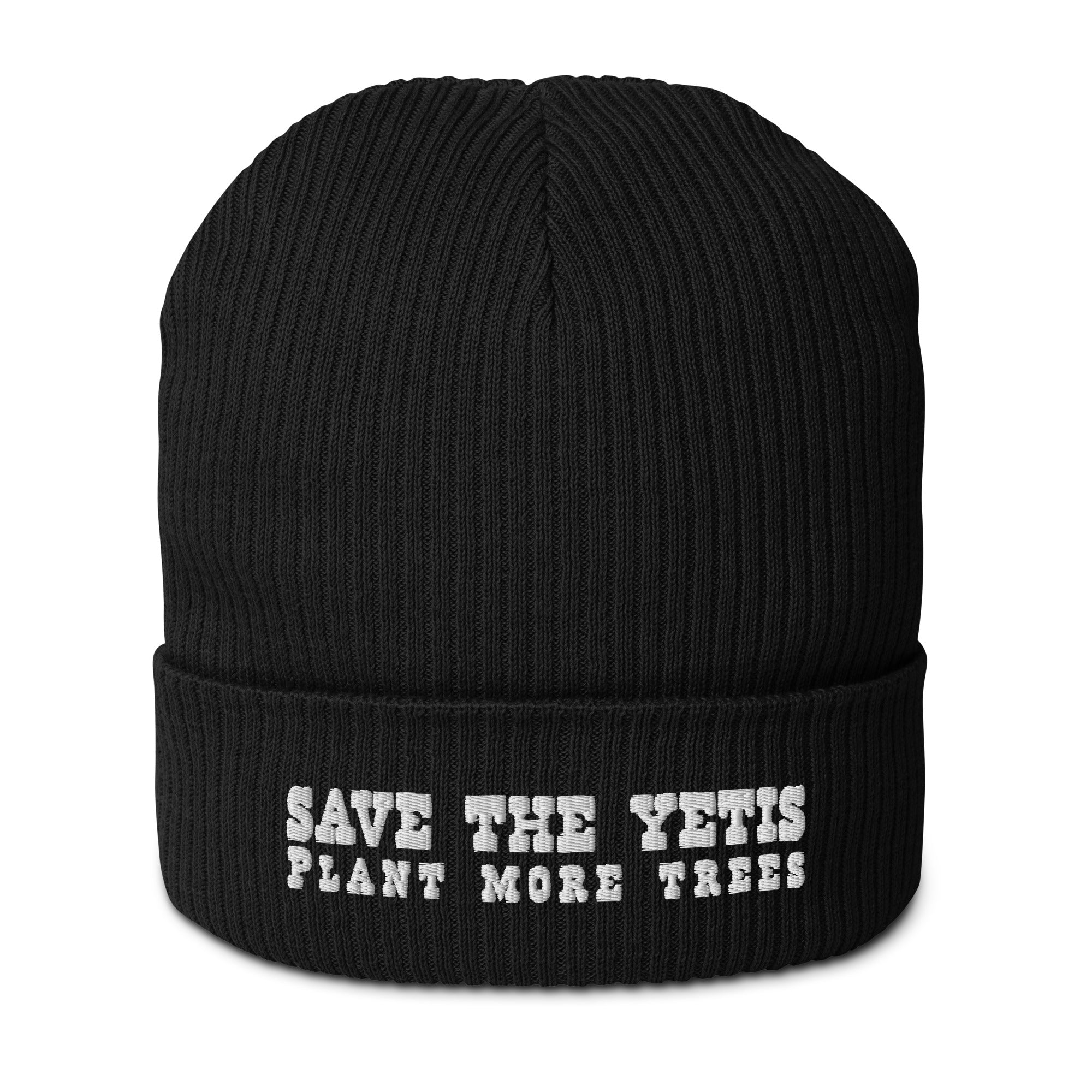 Bonnet côtelé en coton biologique Save the Yetis, Plant more Trees blanc