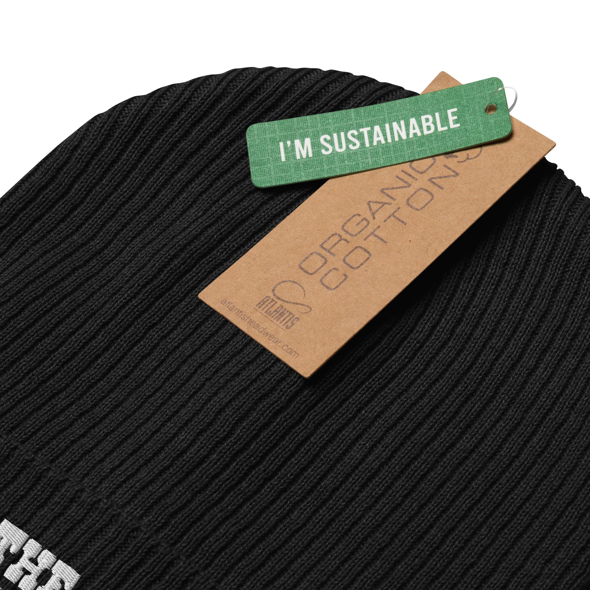 Bonnet côtelé en coton biologique Save the Yetis, Plant more Trees blanc