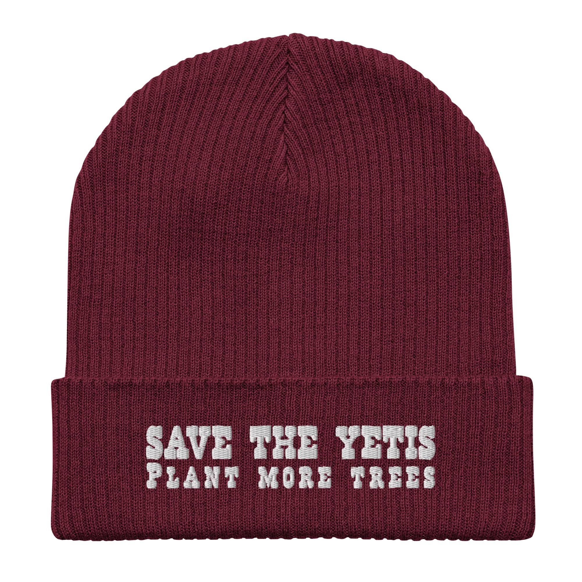 Bonnet côtelé en coton biologique Save the Yetis, Plant more Trees blanc