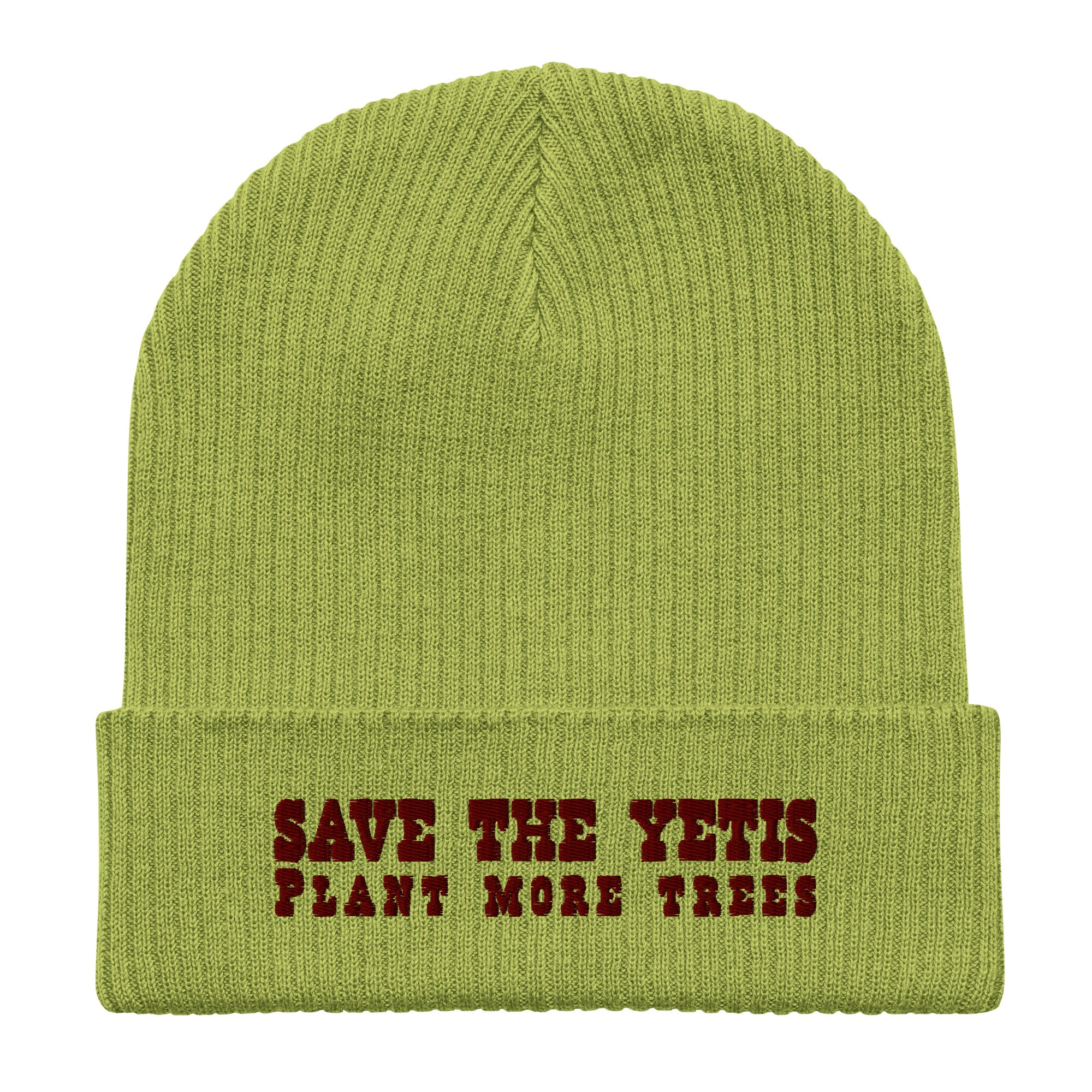 Organic ribbed beanie Save the Yetis, Plant more Trees Brown