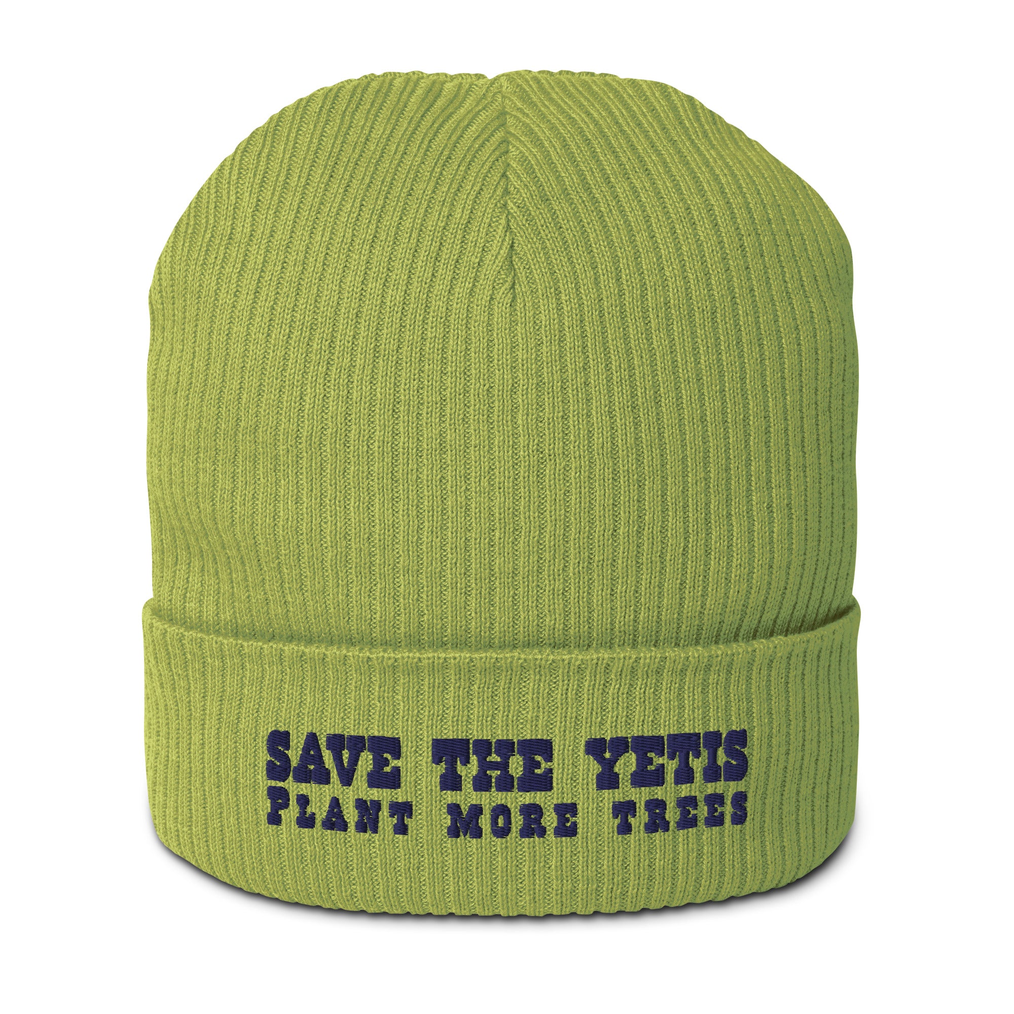 Bonnet côtelé en coton biologique Save the Yetis, Plant more Trees Navy