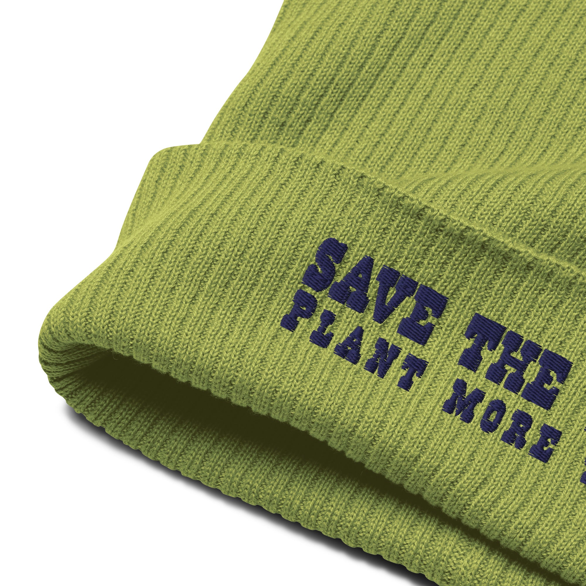 Bonnet côtelé en coton biologique Save the Yetis, Plant more Trees Navy