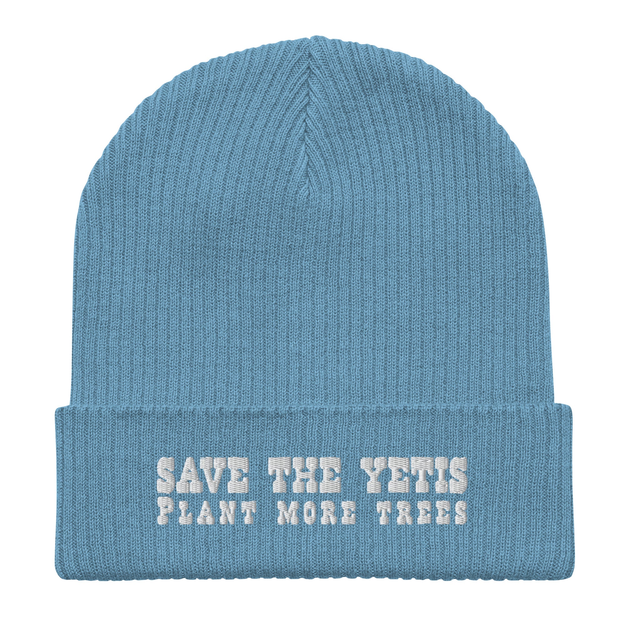 Bonnet côtelé en coton biologique Save the Yetis, Plant more Trees blanc