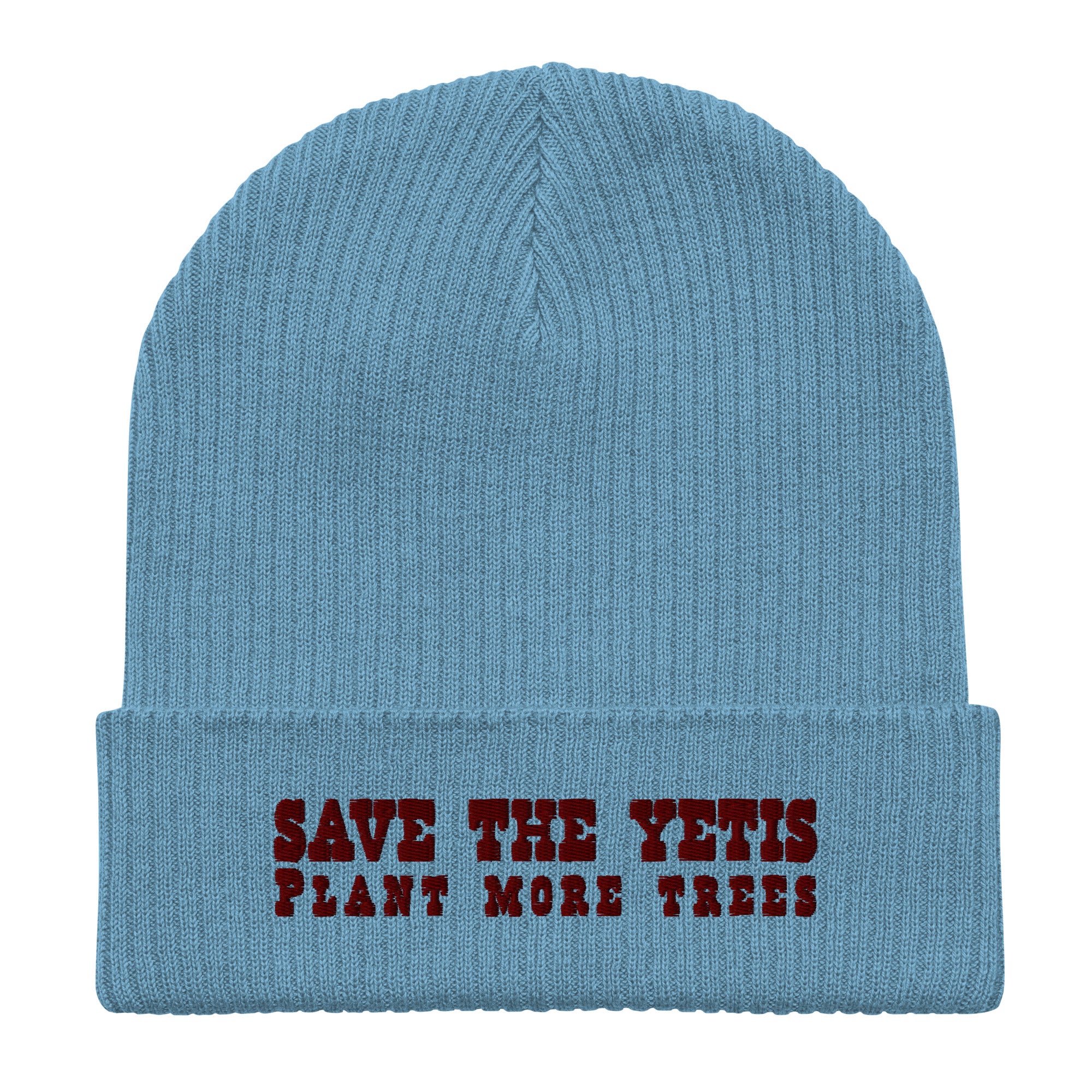 Organic ribbed beanie Save the Yetis, Plant more Trees Brown