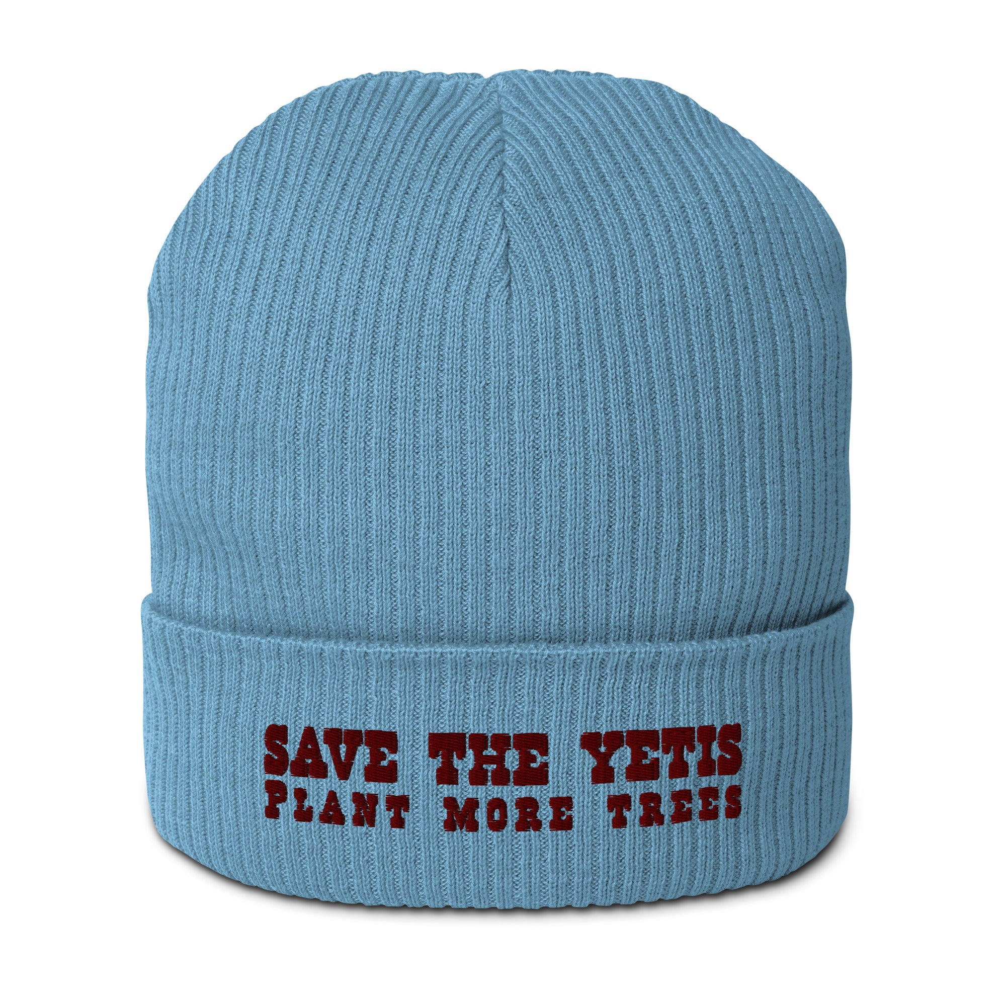 Organic ribbed beanie Save the Yetis, Plant more Trees Brown
