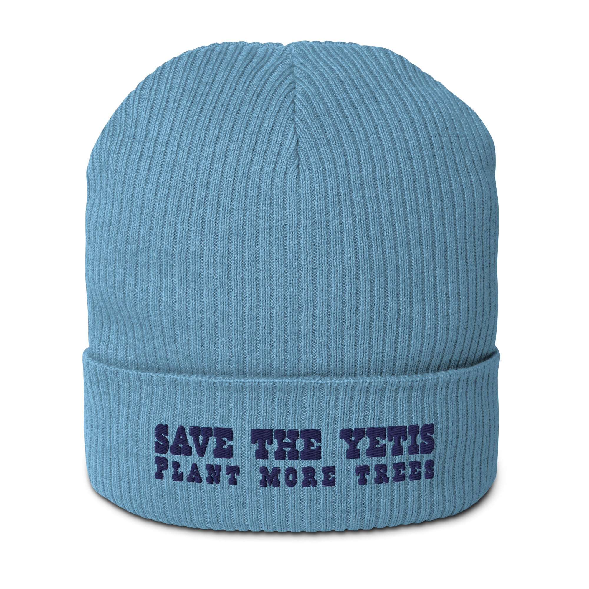Bonnet côtelé en coton biologique Save the Yetis, Plant more Trees Navy