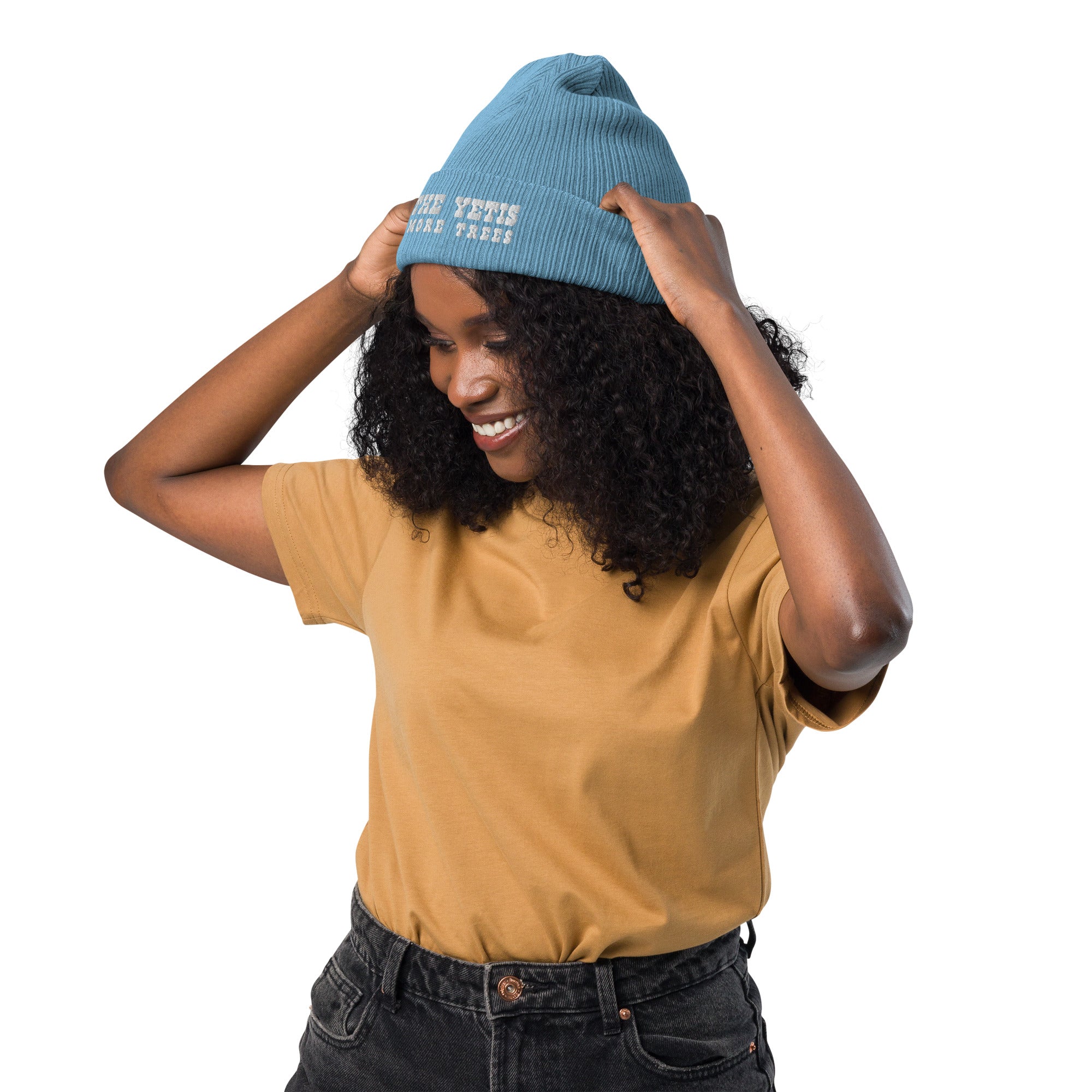 Bonnet côtelé en coton biologique Save the Yetis, Plant more Trees blanc