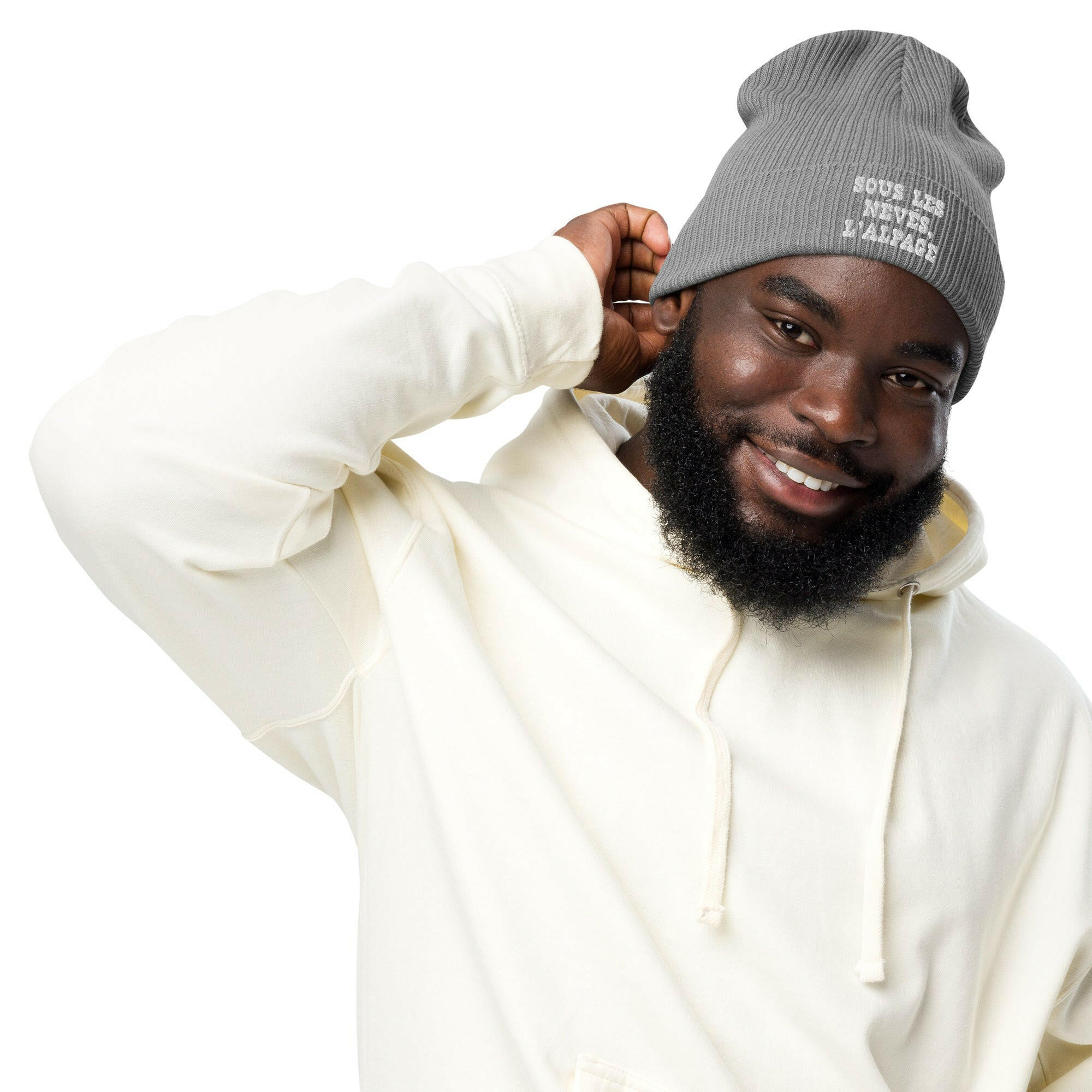 Organic ribbed beanie Sous les névés l'alpage White