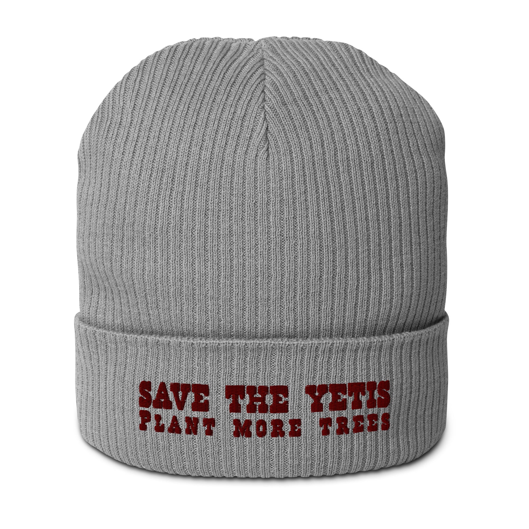 Organic ribbed beanie Save the Yetis, Plant more Trees Brown
