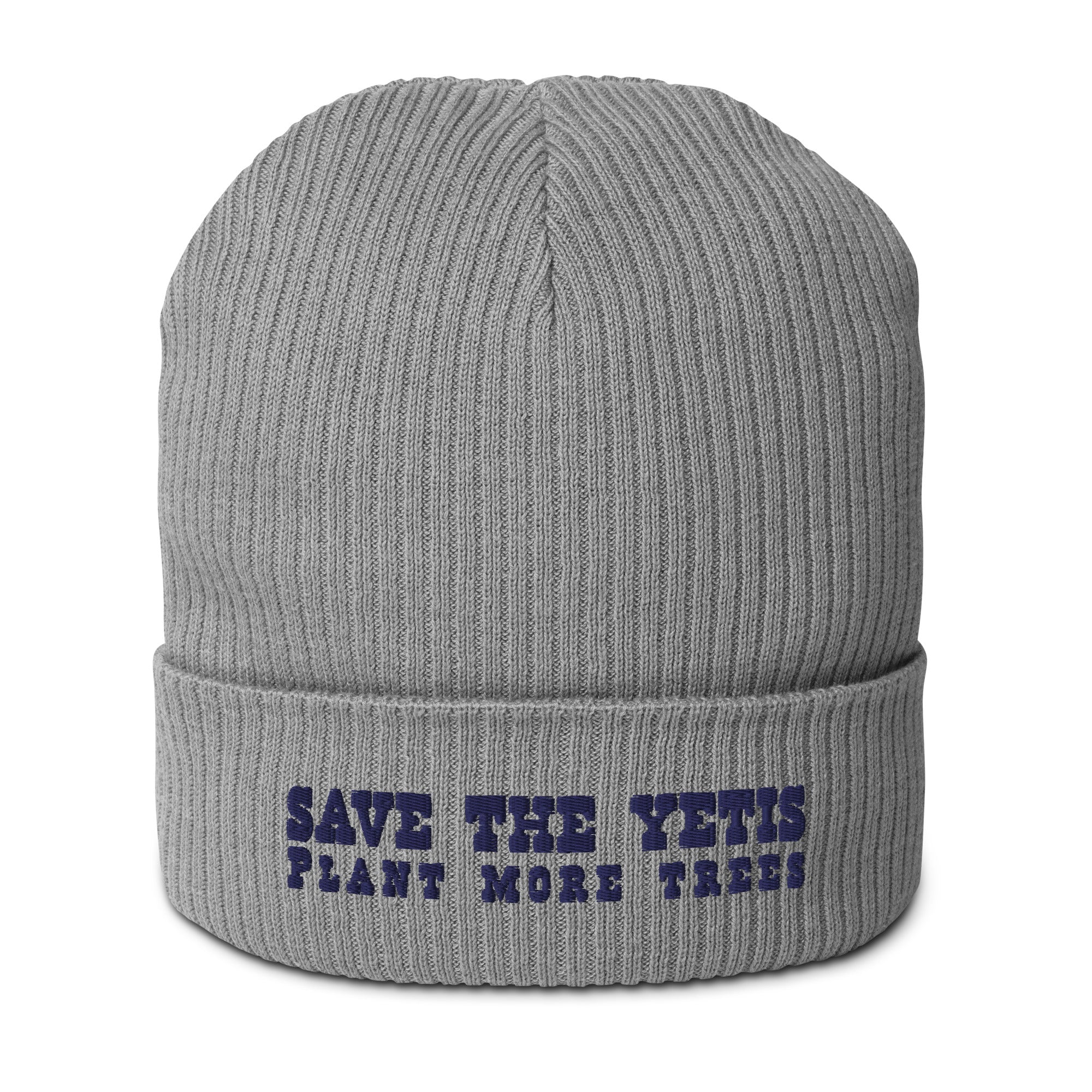 Bonnet côtelé en coton biologique Save the Yetis, Plant more Trees Navy