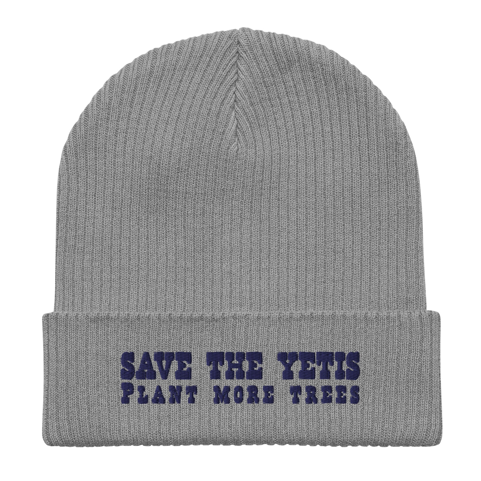 Bonnet côtelé en coton biologique Save the Yetis, Plant more Trees Navy