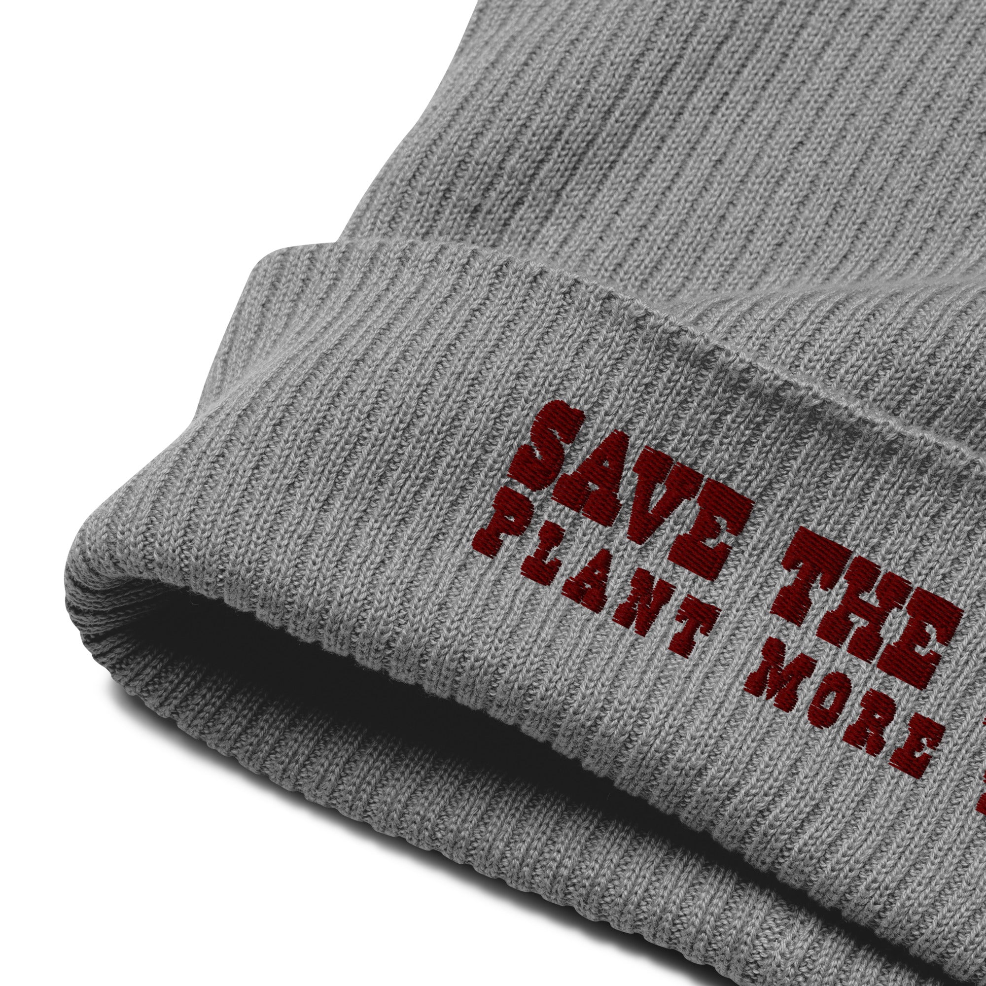 Organic ribbed beanie Save the Yetis, Plant more Trees Brown