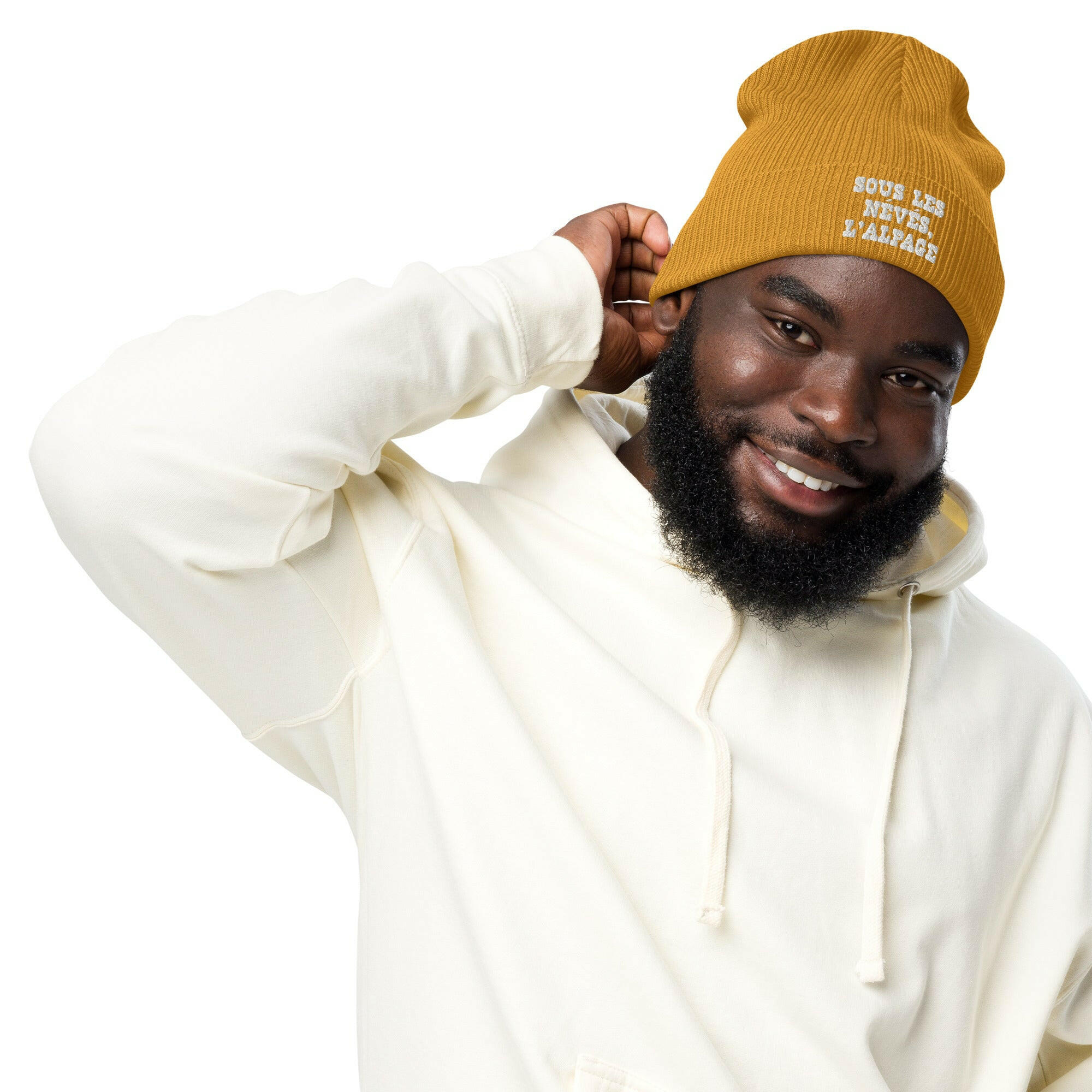 Organic ribbed beanie Sous les névés l'alpage White