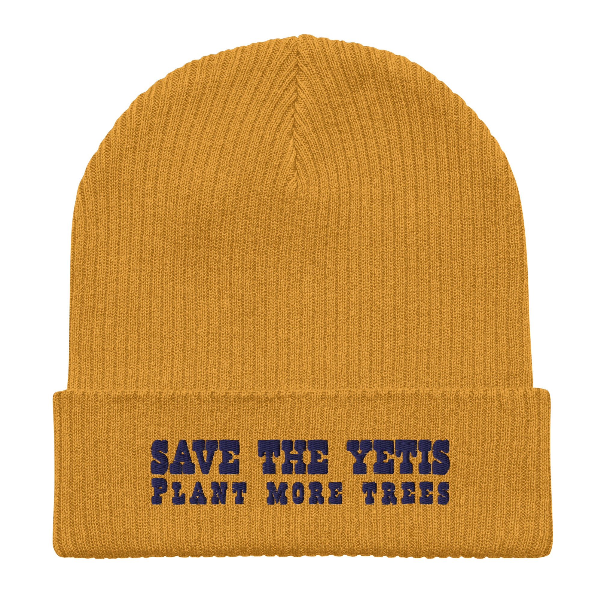 Bonnet côtelé en coton biologique Save the Yetis, Plant more Trees Navy