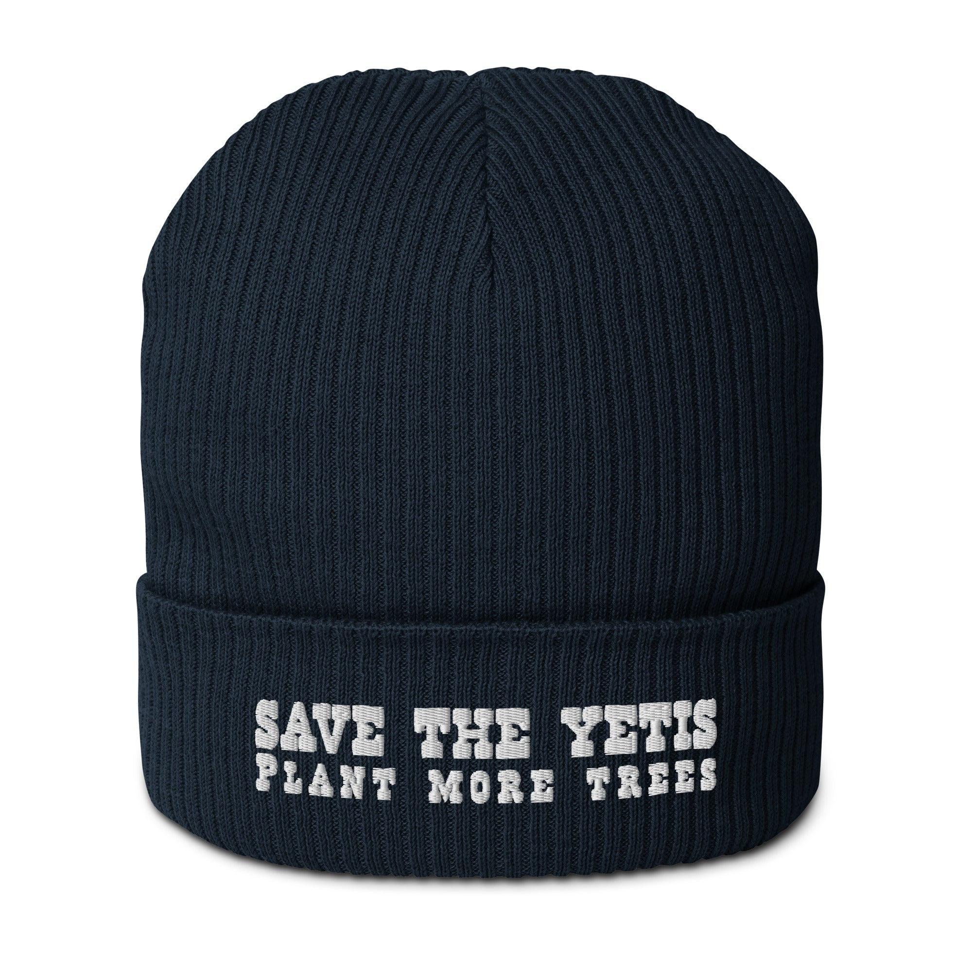 Bonnet côtelé en coton biologique Save the Yetis, Plant more Trees blanc