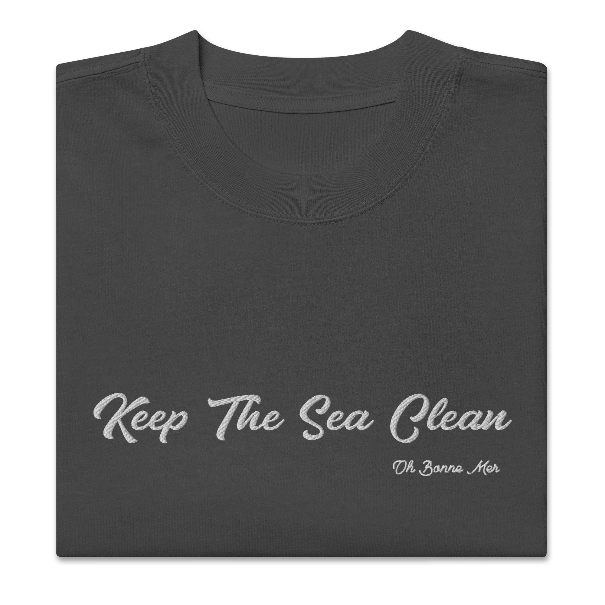 T-shirt oversize épais en coton Keep The Sea Clean blanc grand motif brodé