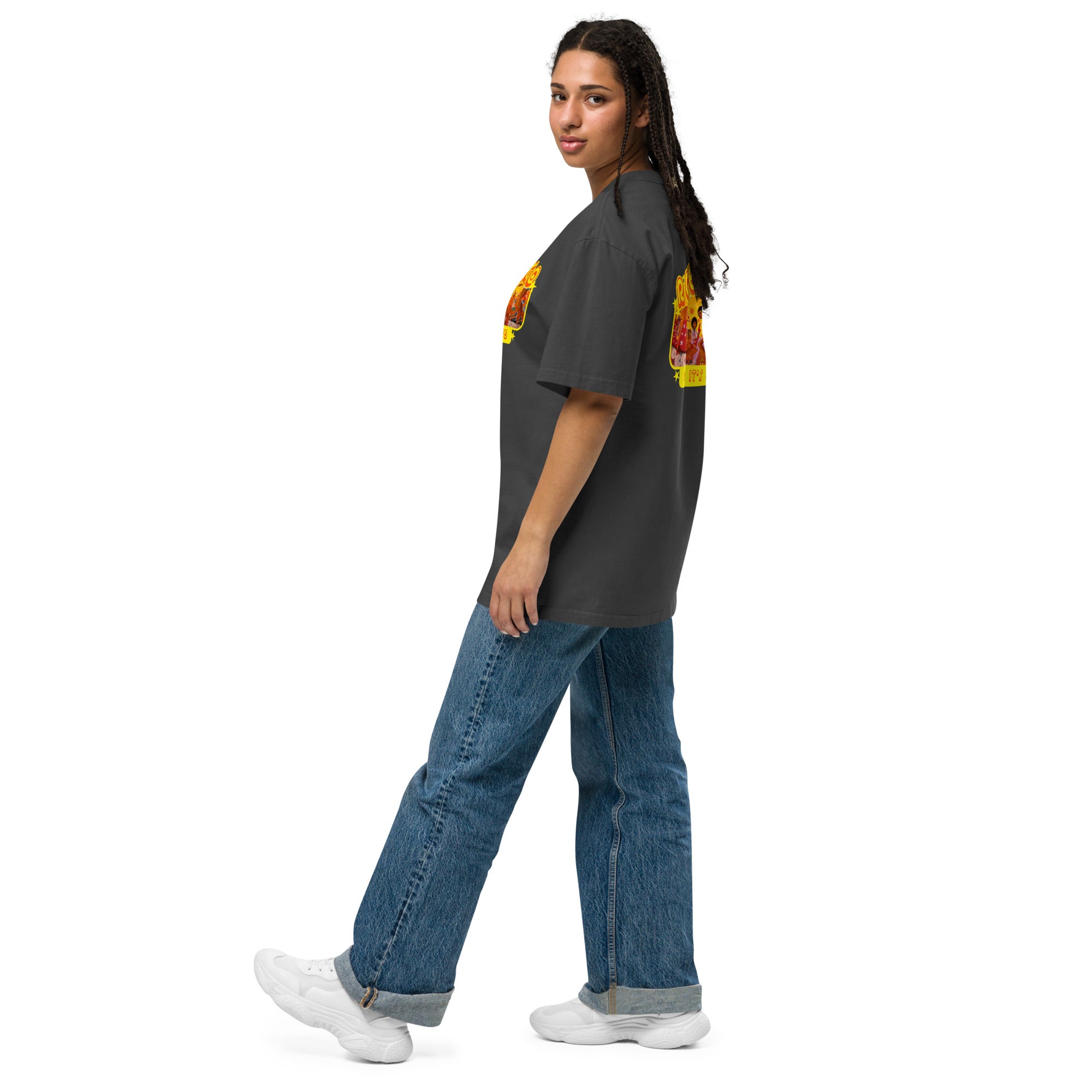 T-shirt oversize épais en coton Roller Disco (face & dos)