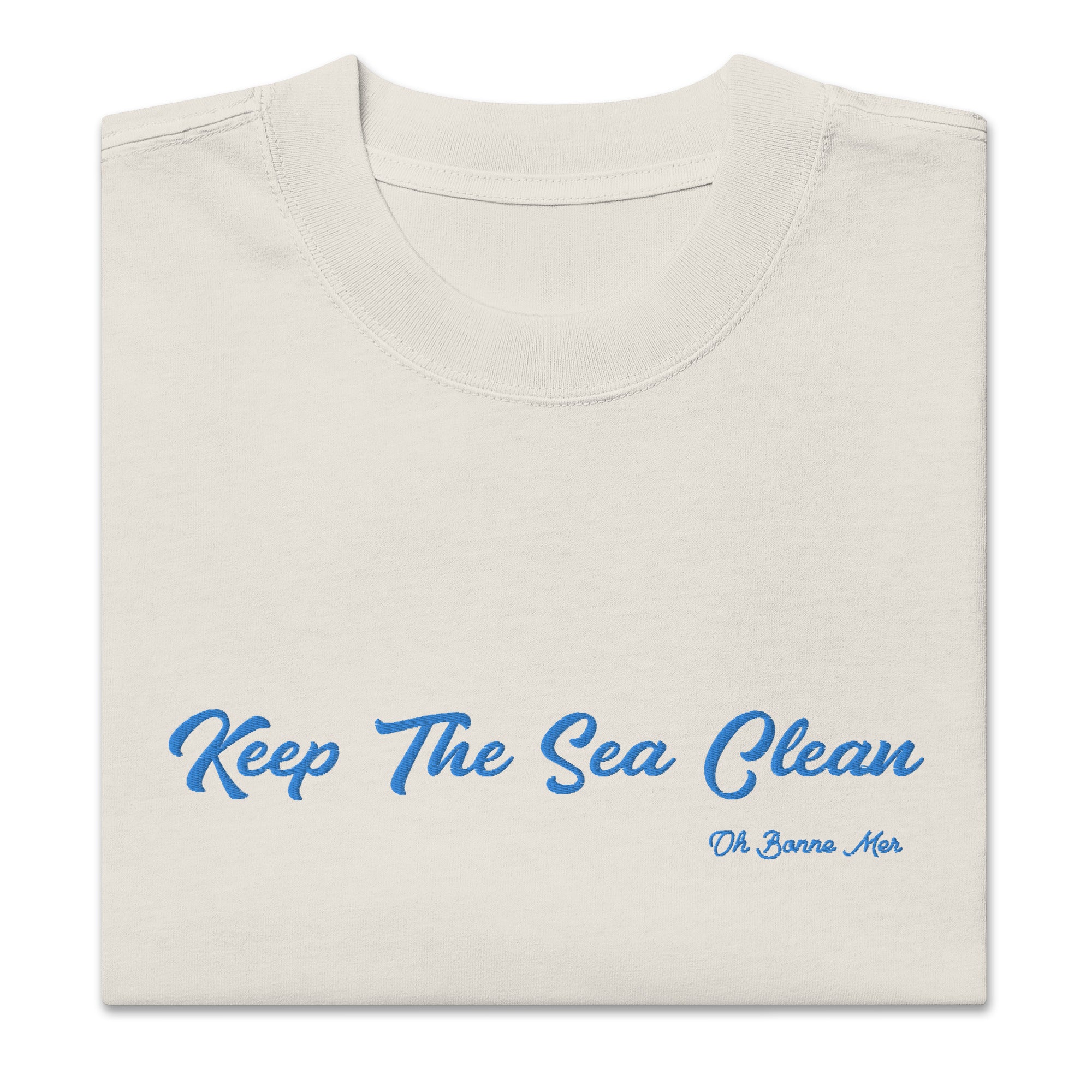 T-shirt oversize épais en coton Keep The Sea Clean bleu clair grand motif brodé