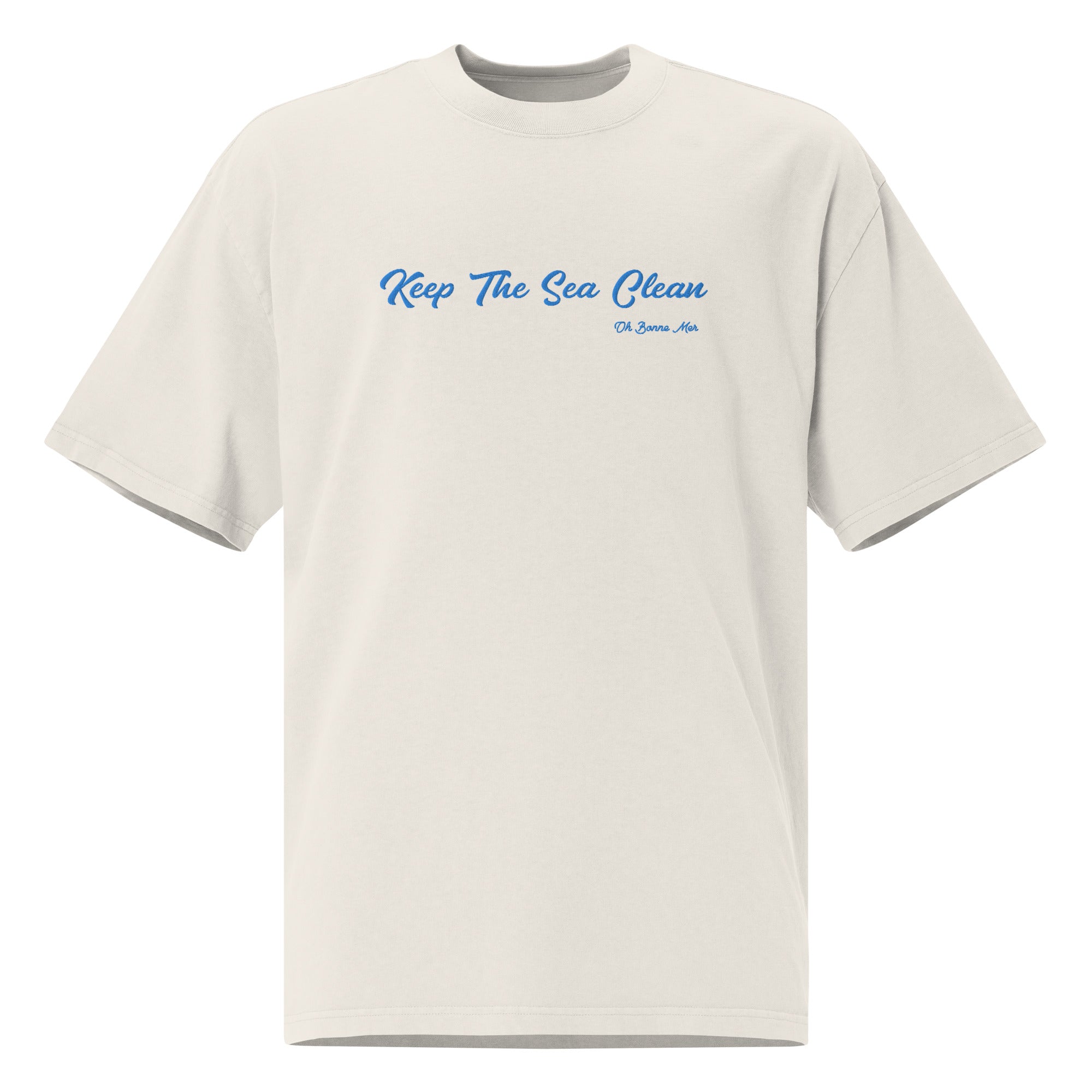 T-shirt oversize épais en coton Keep The Sea Clean bleu clair grand motif brodé