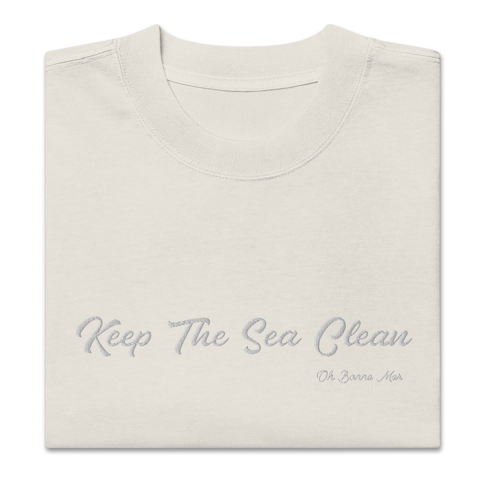 T-shirt oversize épais en coton Keep The Sea Clean blanc grand motif brodé
