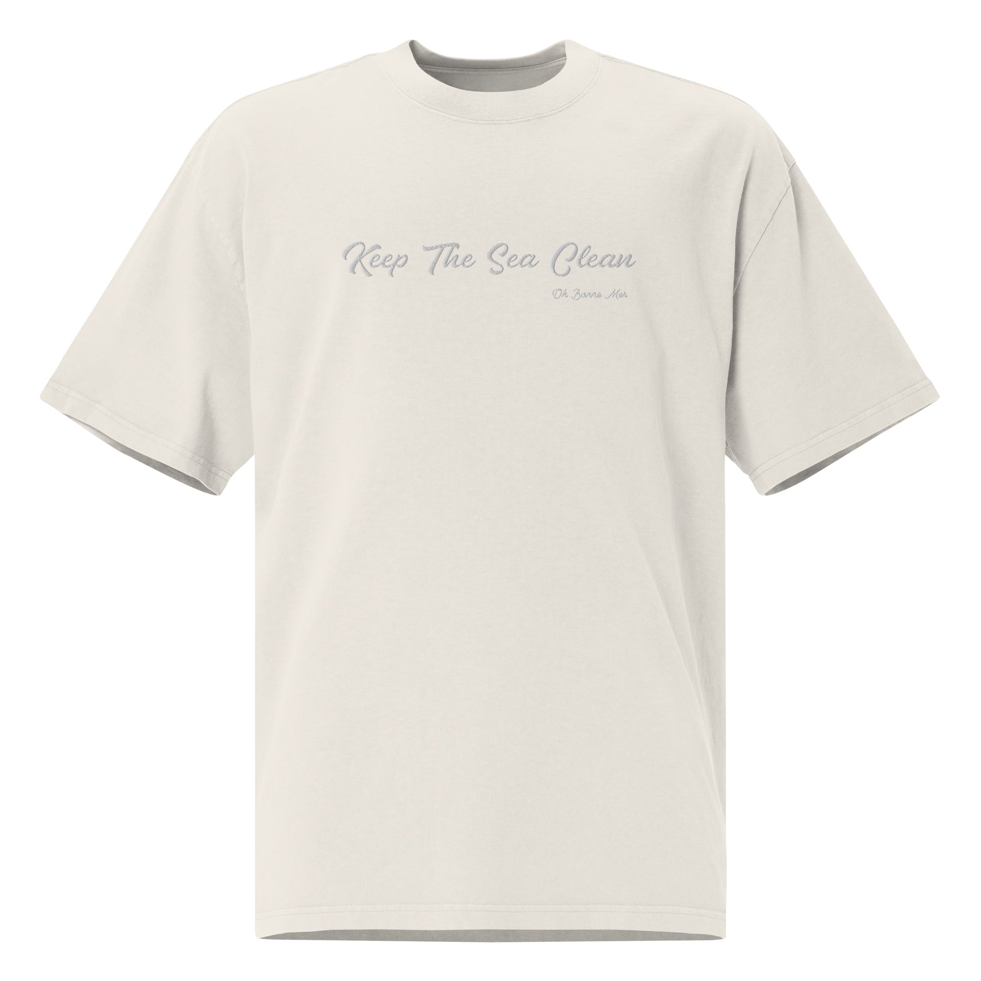 T-shirt oversize épais en coton Keep The Sea Clean blanc grand motif brodé