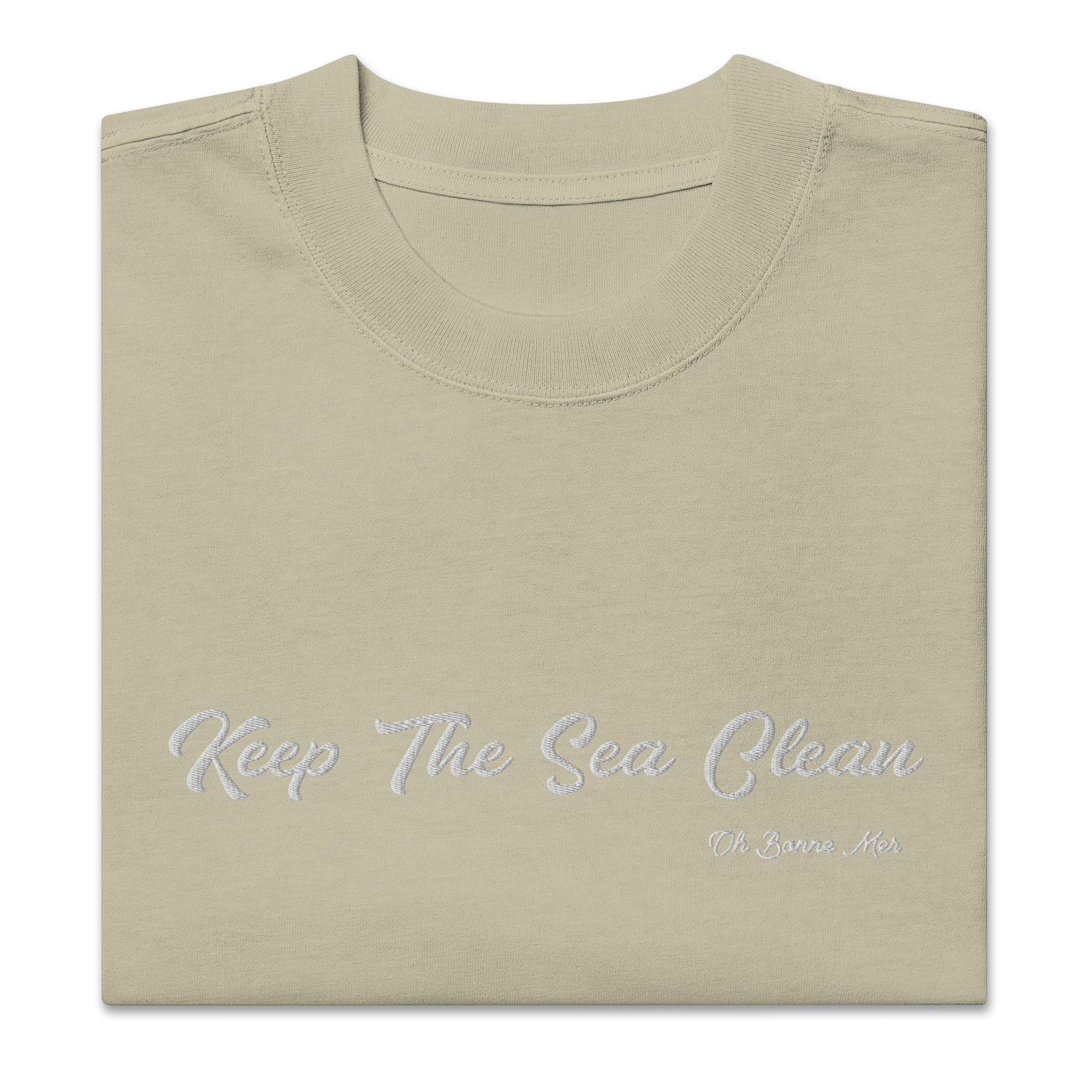 T-shirt oversize épais en coton Keep The Sea Clean blanc grand motif brodé