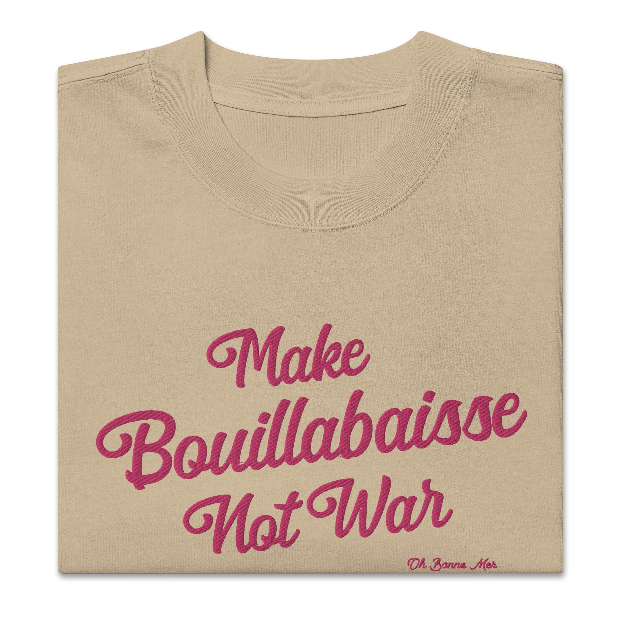 T-shirt oversize épais en cotton Make Bouillabaisse Not War Flamingo grand motif brodé