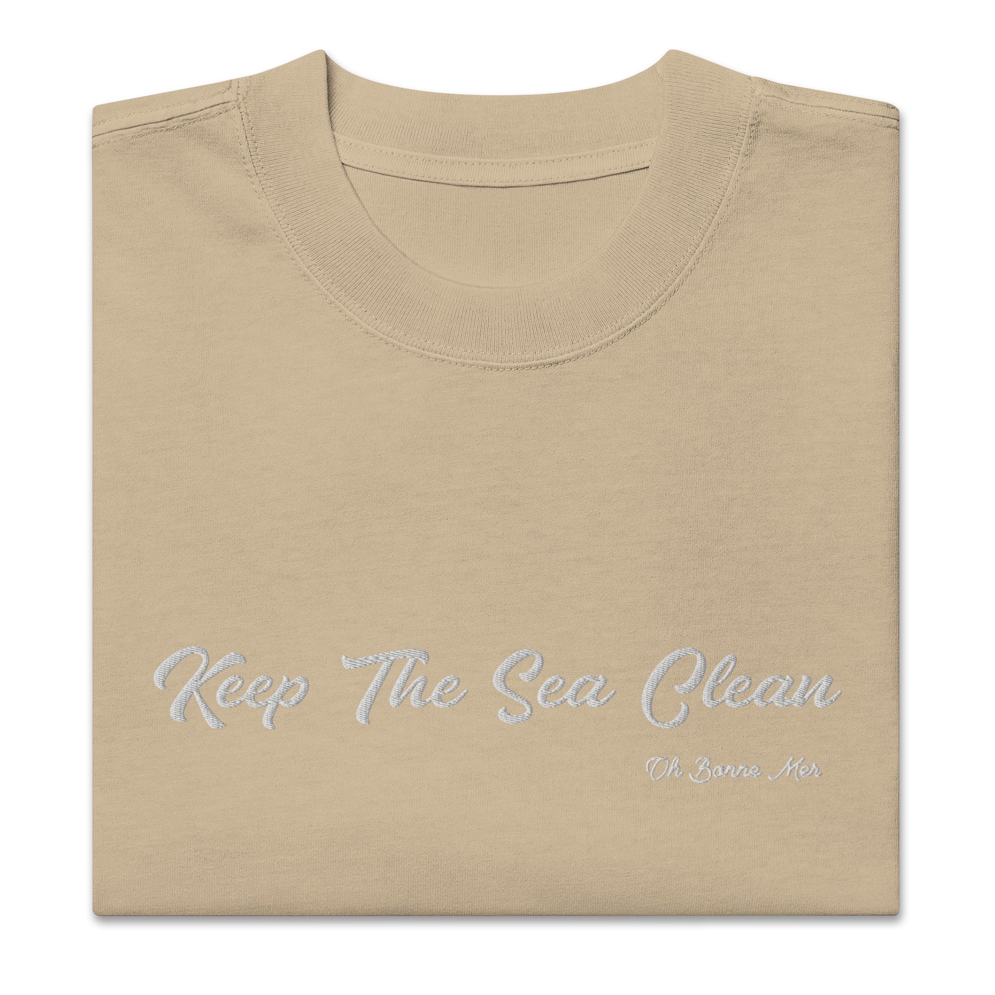 T-shirt oversize épais en coton Keep The Sea Clean blanc grand motif brodé