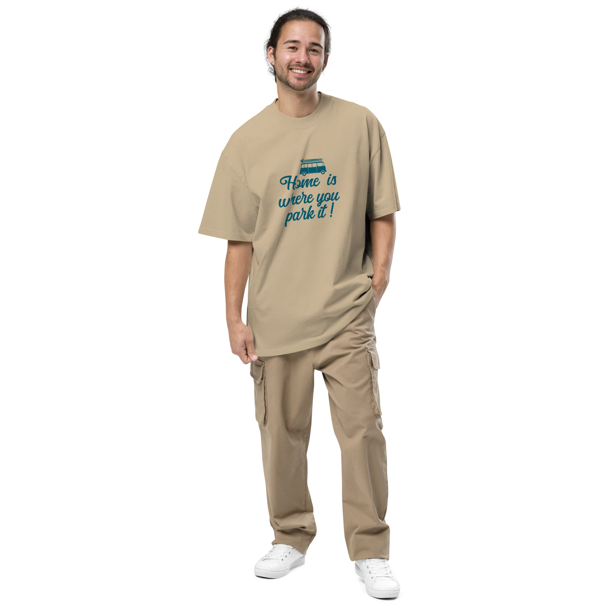T-shirt oversize épais en coton Blue Surf Combi Home is where you park it
