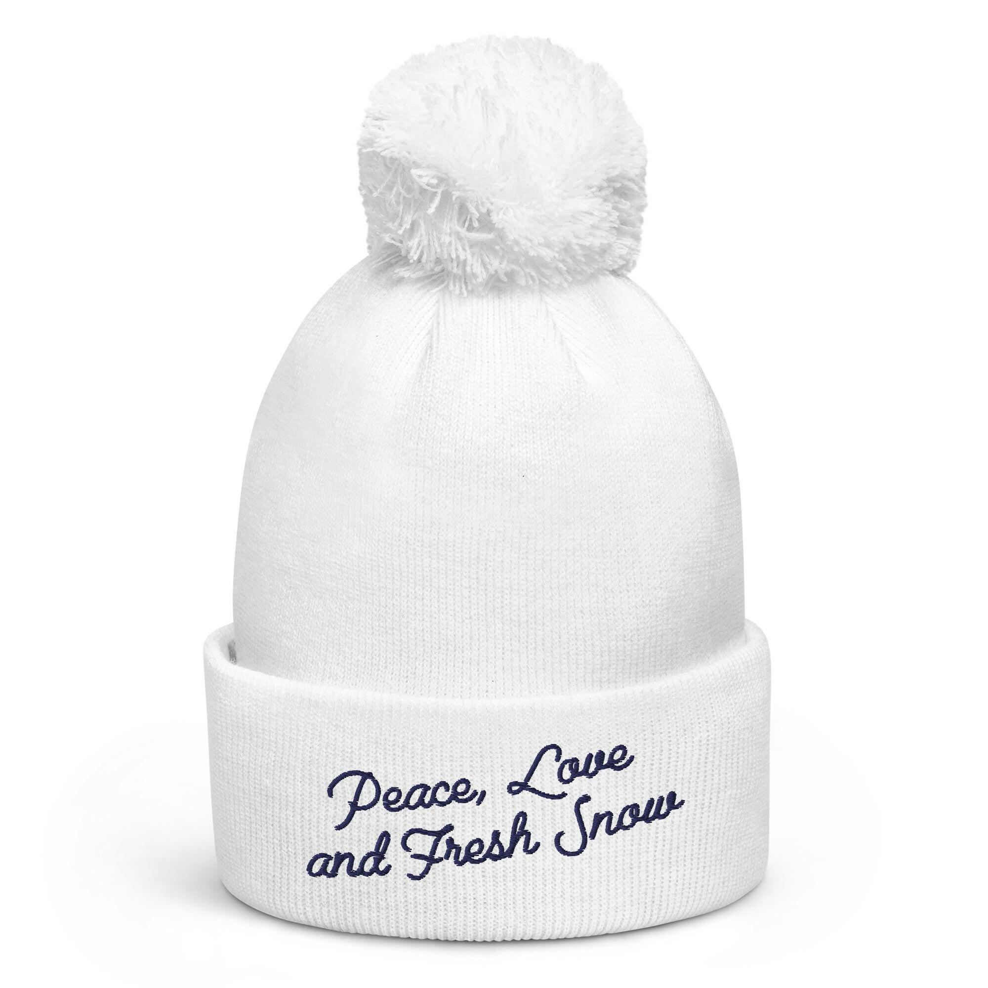 Bonnet à pompon Peace, Love and Fresh Snow Navy