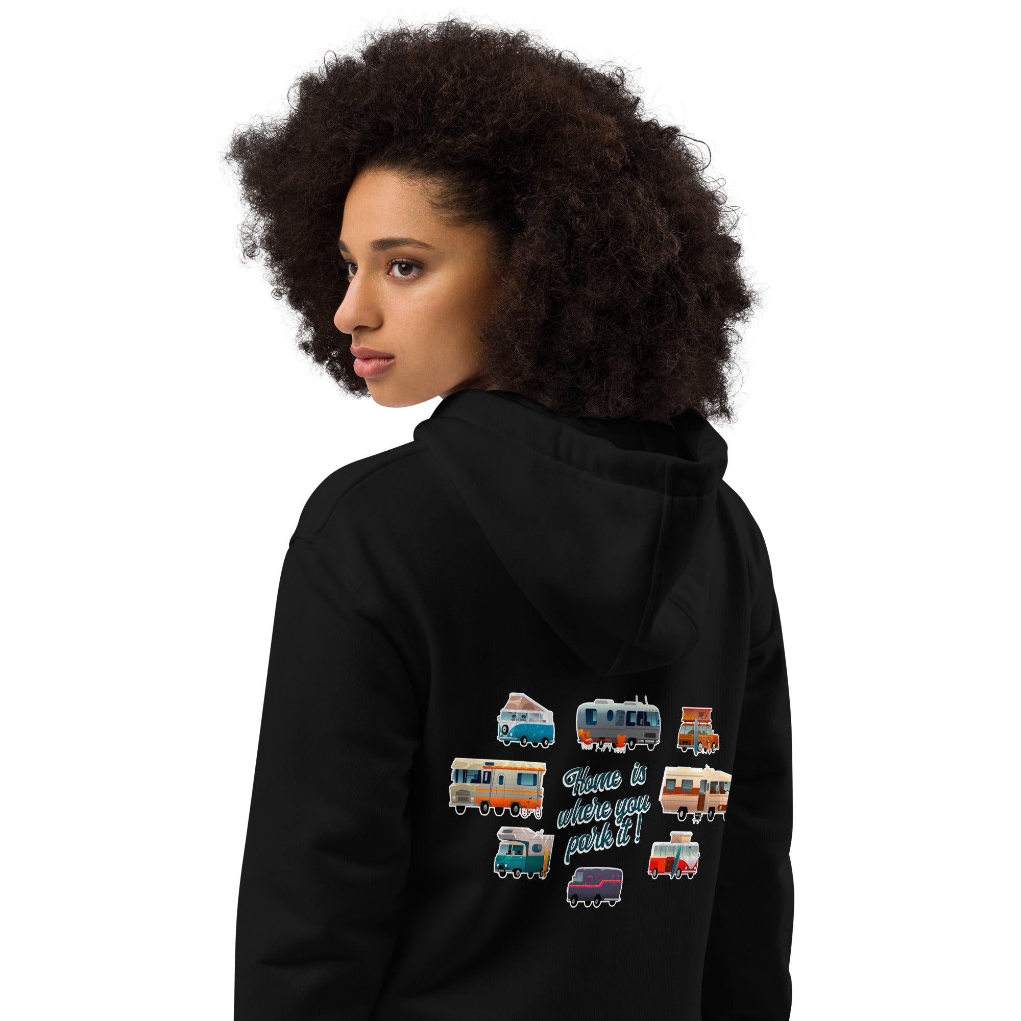 Premium eco hoodie Square Vintage Campers Home is where you park it white embroidered pattern