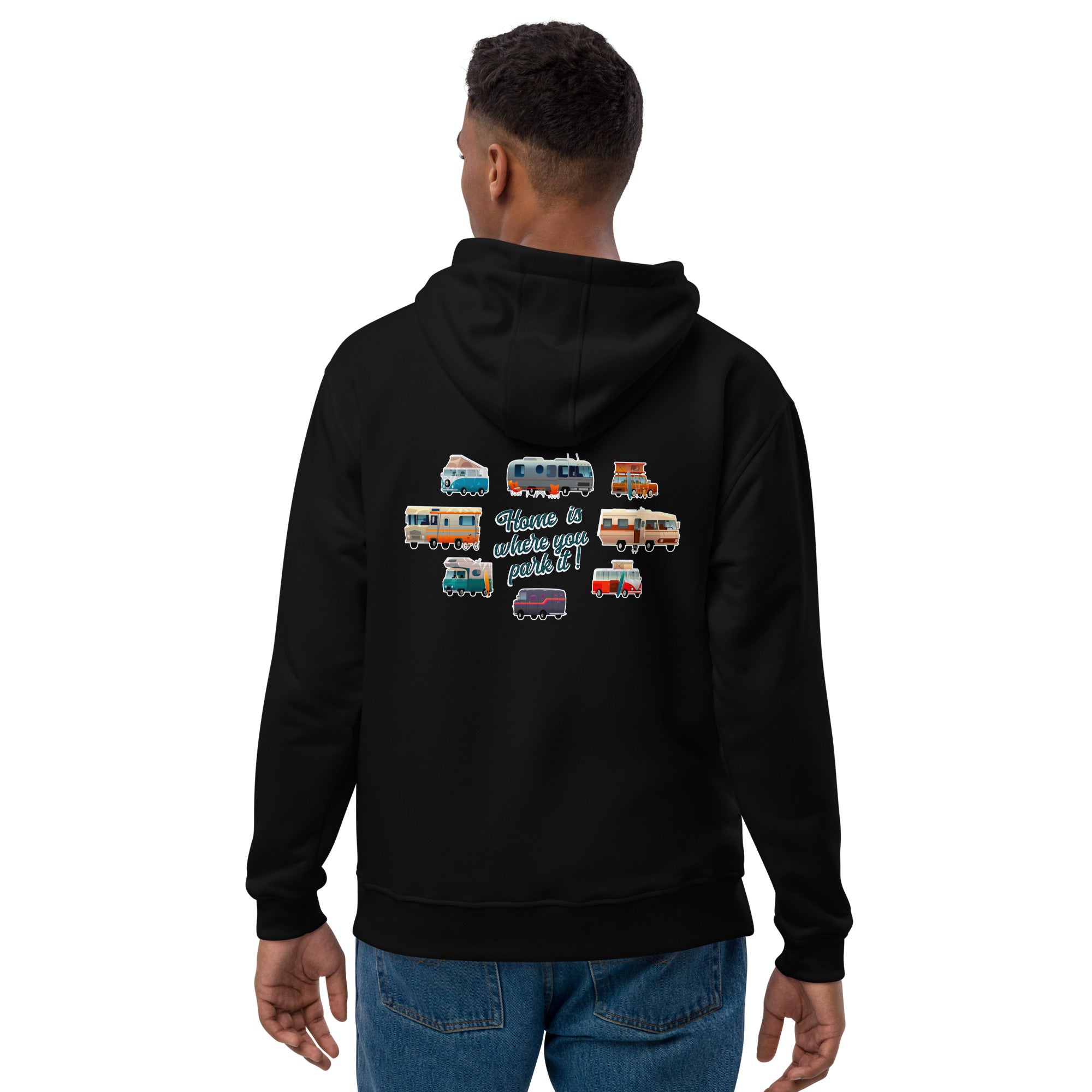 Premium eco hoodie Square Vintage Campers Home is where you park it white embroidered pattern