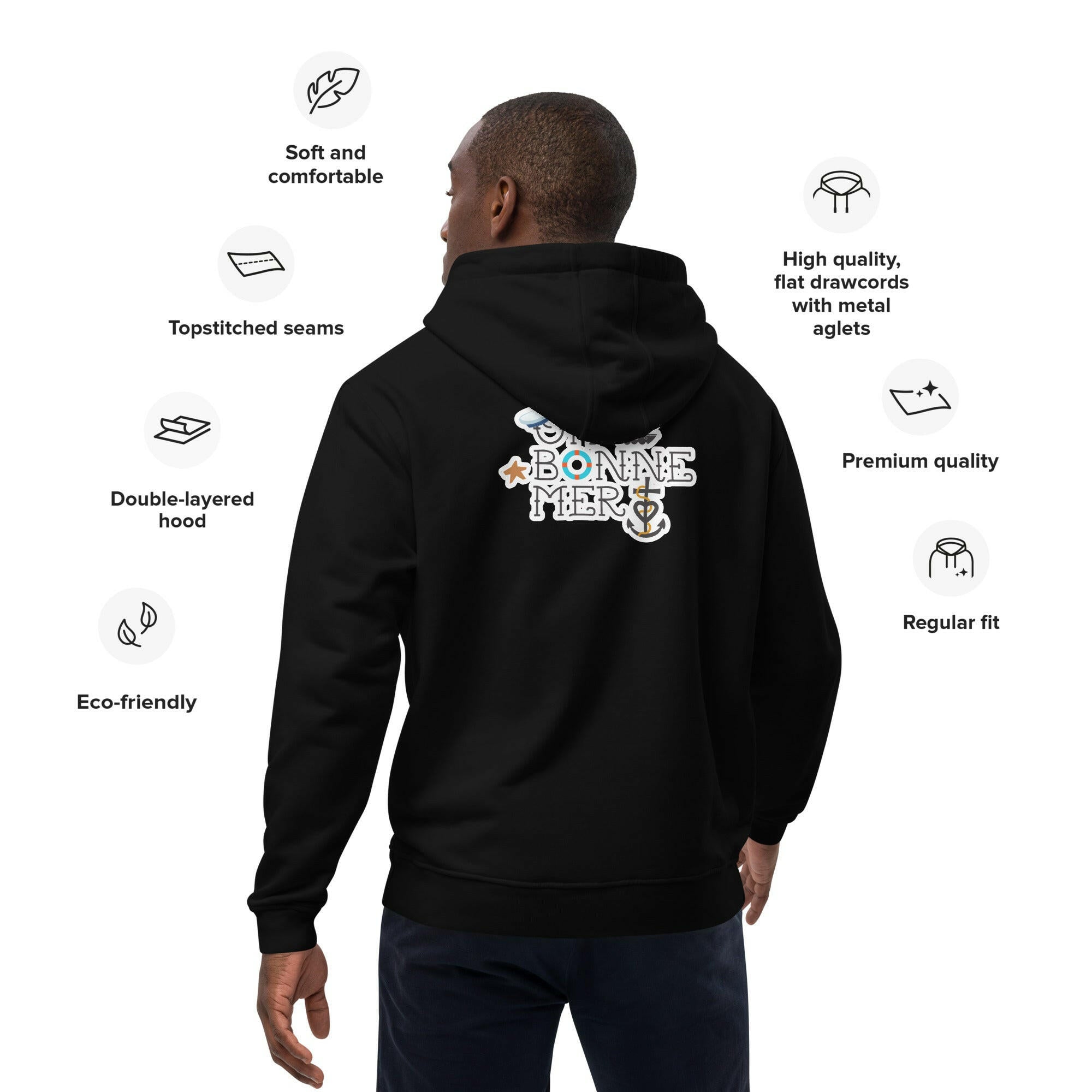 Sweat à capuche premium écologique Oh Bonne Mer 3 grand motif dans le dos