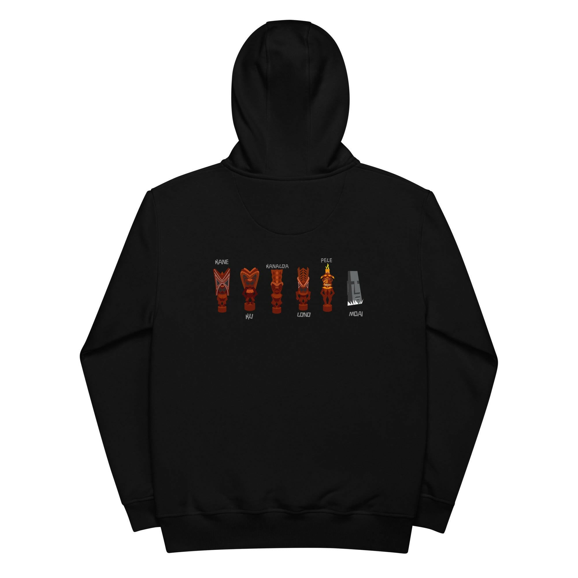 Sweat à capuche premium écologique Ku Tiki God (face) + Tiki Gods (dos)