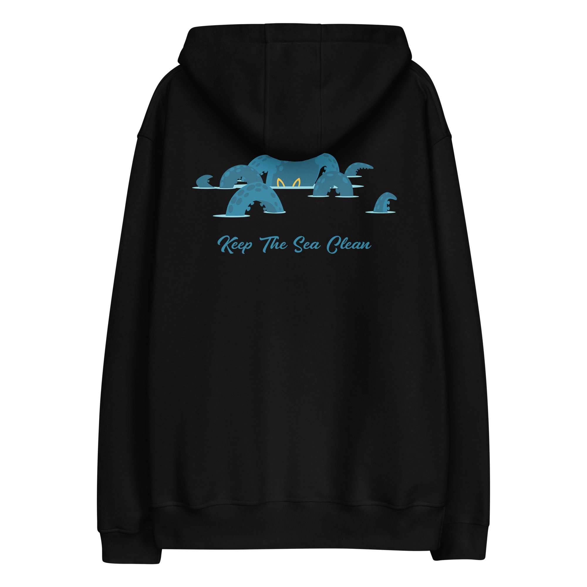 Sweat à capuche premium écologique Keep the Sea Clean (face) & Octopus Blue (dos)