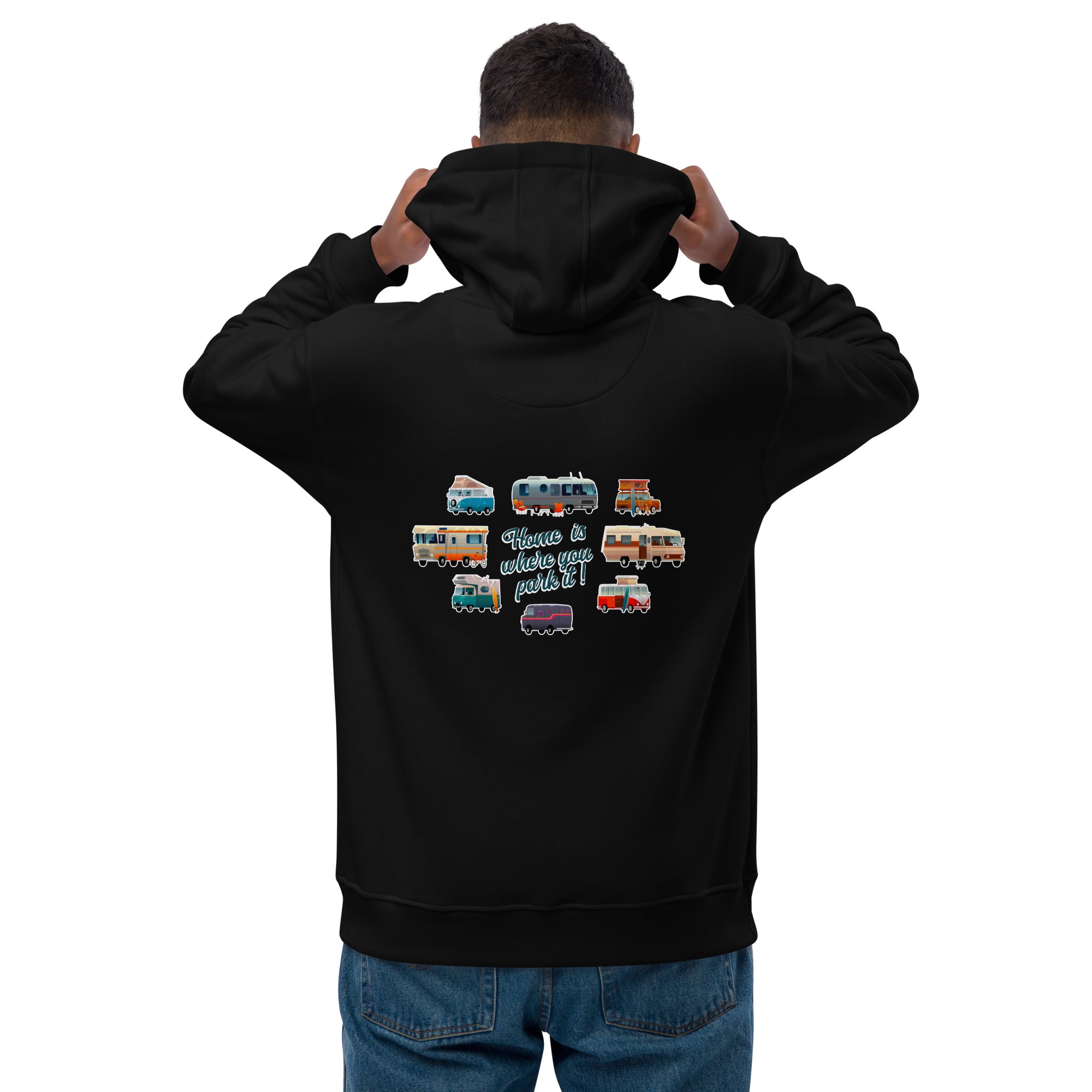 Premium eco hoodie Square Vintage Campers Home is where you park it white embroidered pattern