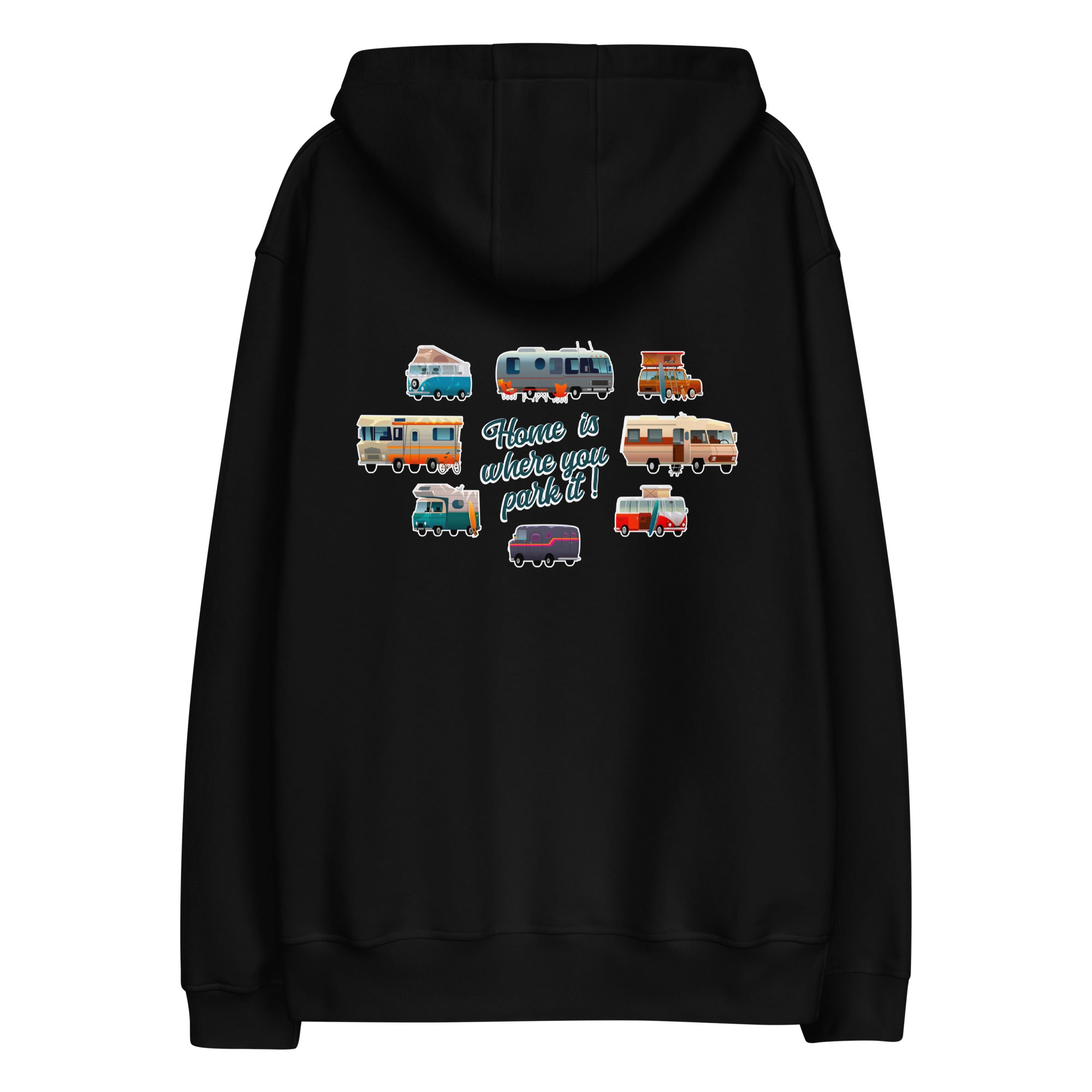 Premium eco hoodie Square Vintage Campers Home is where you park it white embroidered pattern