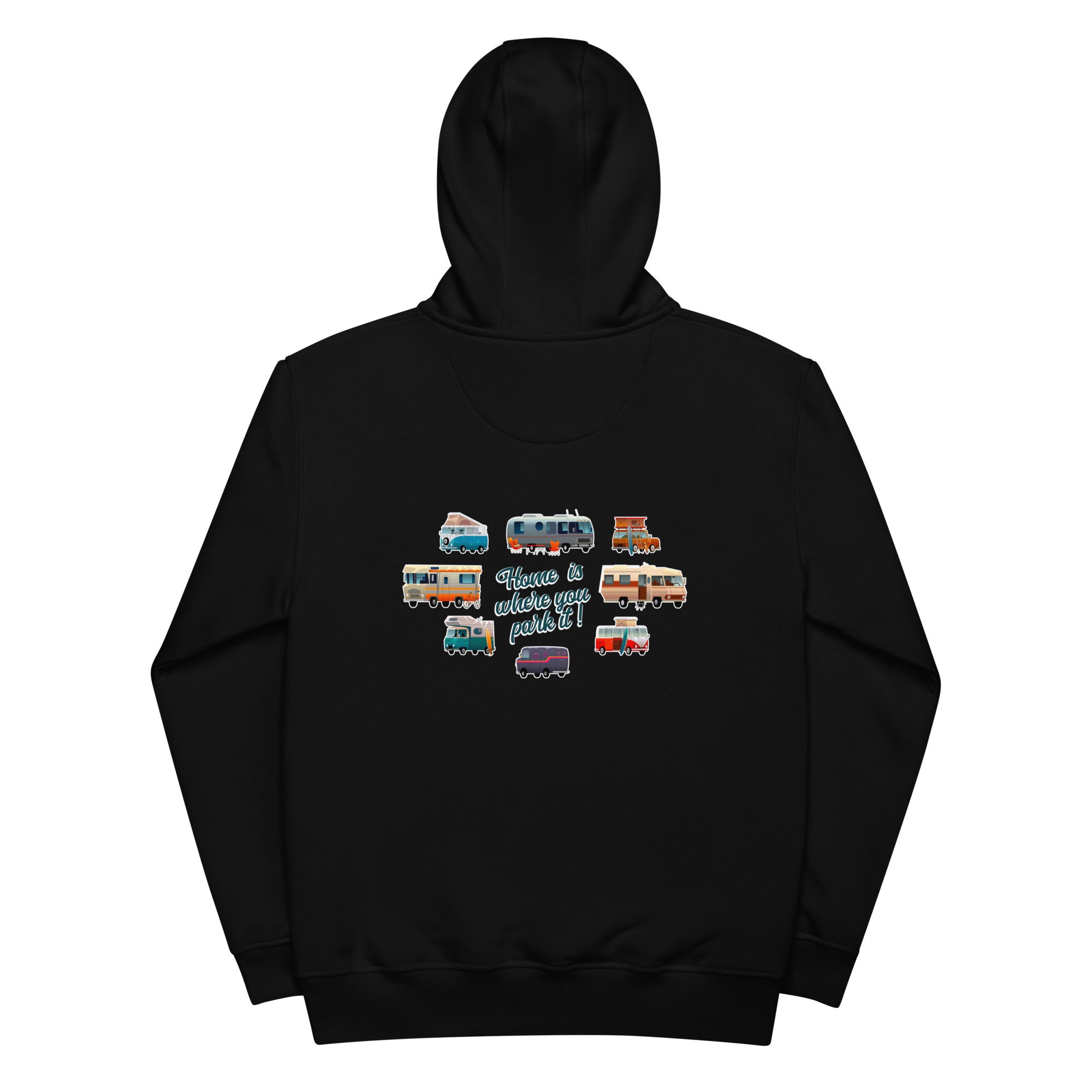 Premium eco hoodie Square Vintage Campers Home is where you park it white embroidered pattern